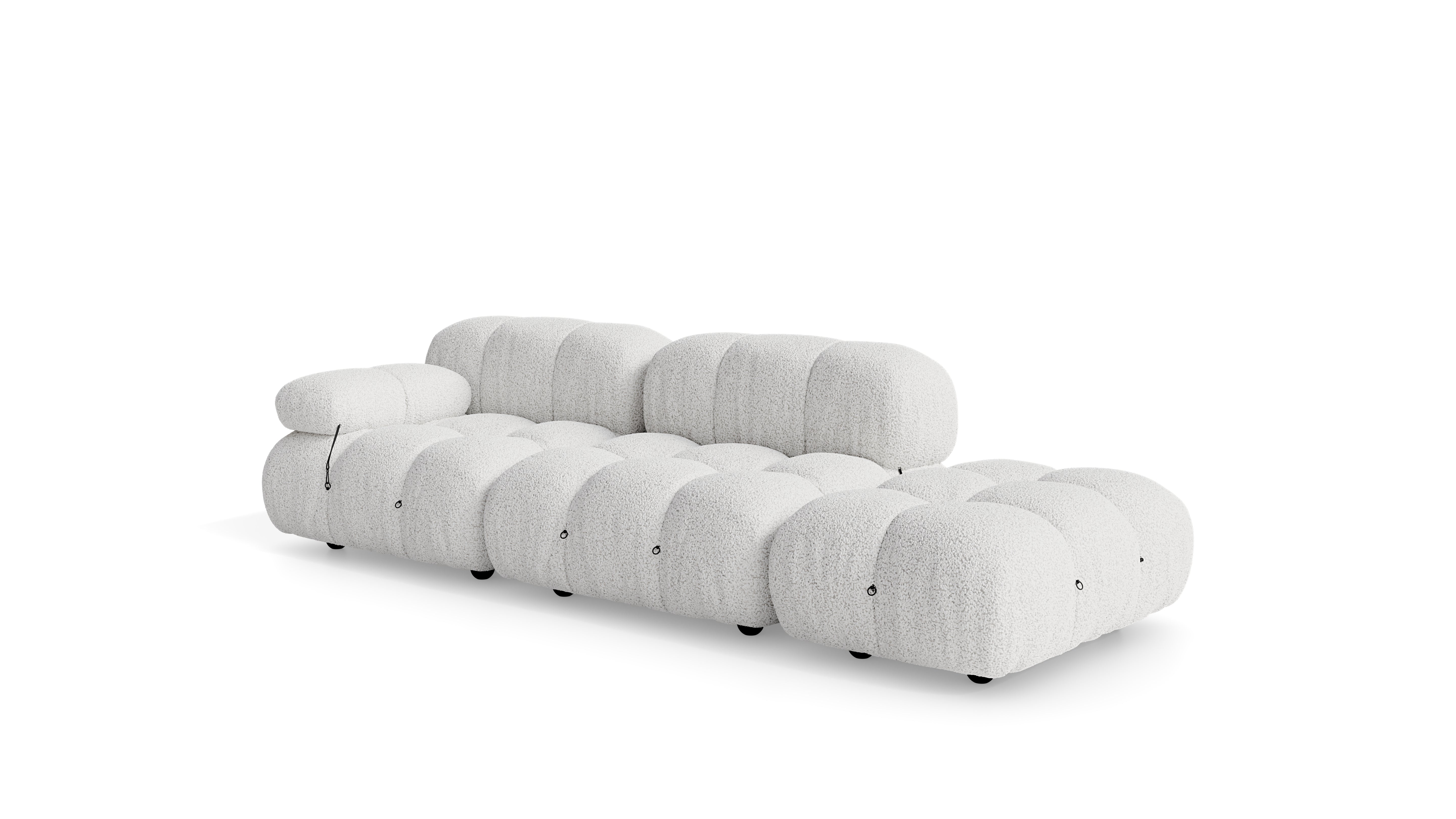 Marshmallow White Boucle Mario Bellini Camaleonda Sofa reproduction, Caméléonde Sofa: Three-Module with Ottoman End by Archetype Forms, in the USA and Canada - Front Angle