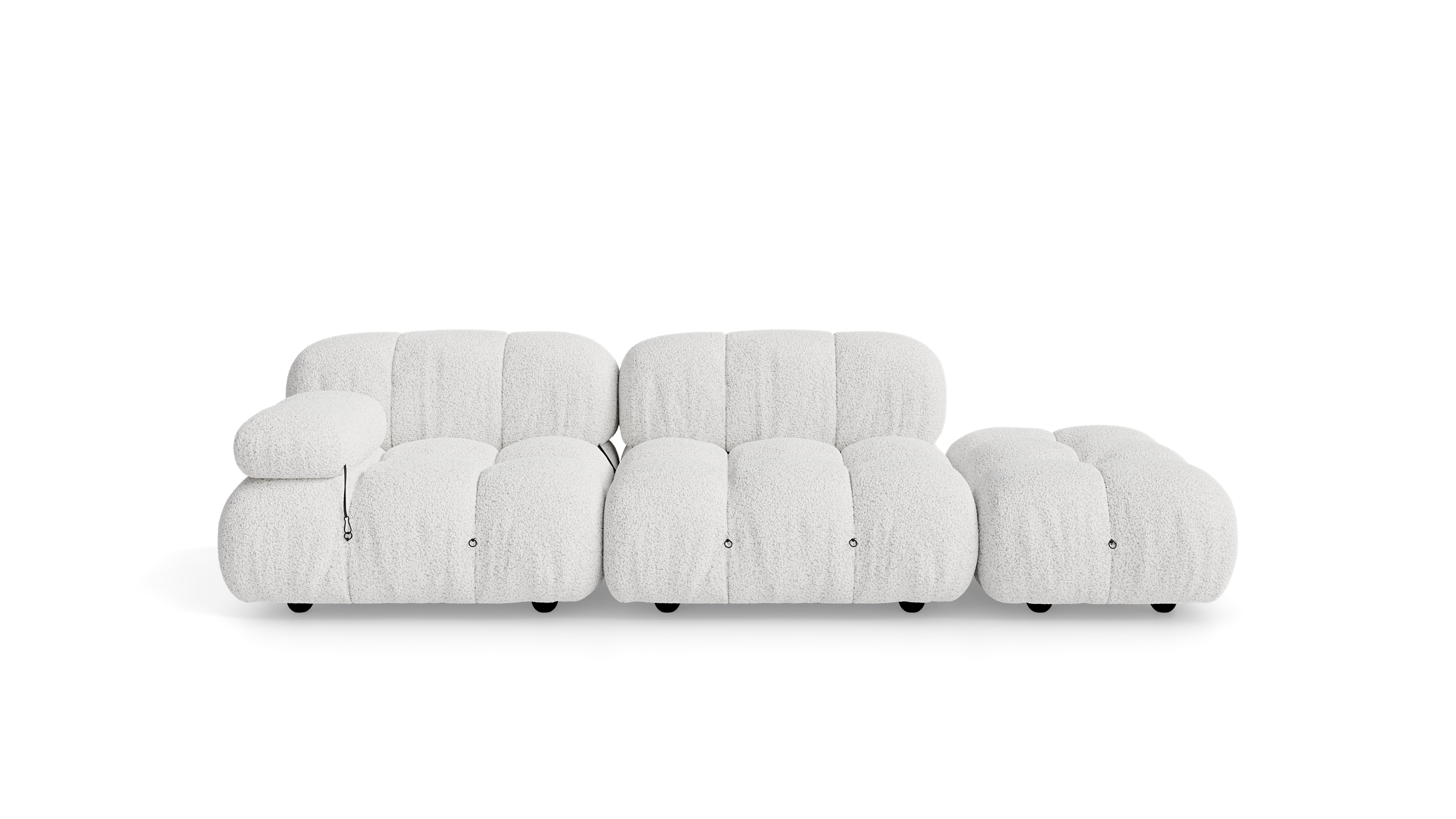 Marshmallow White Boucle Mario Bellini Camaleonda Sofa reproduction, Caméléonde Sofa: Three-Module with Ottoman End by Archetype Forms, in the USA and Canada - Front
