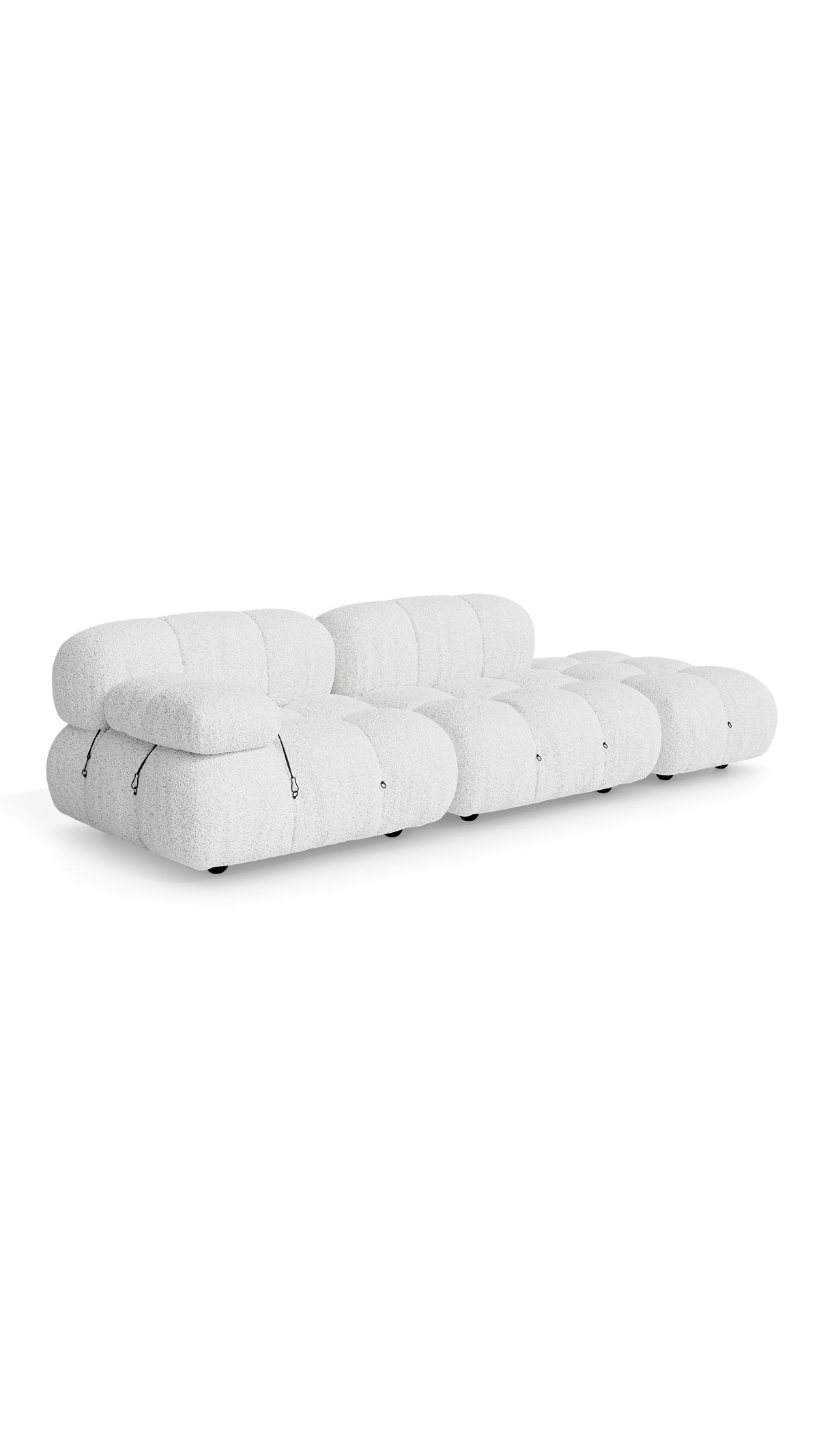 Marshmallow White Boucle Mario Bellini Camaleonda Sofa reproduction, Caméléonde Sofa: Three-Module with Ottoman End by Archetype Forms, in the USA and Canada - Mobile Hero