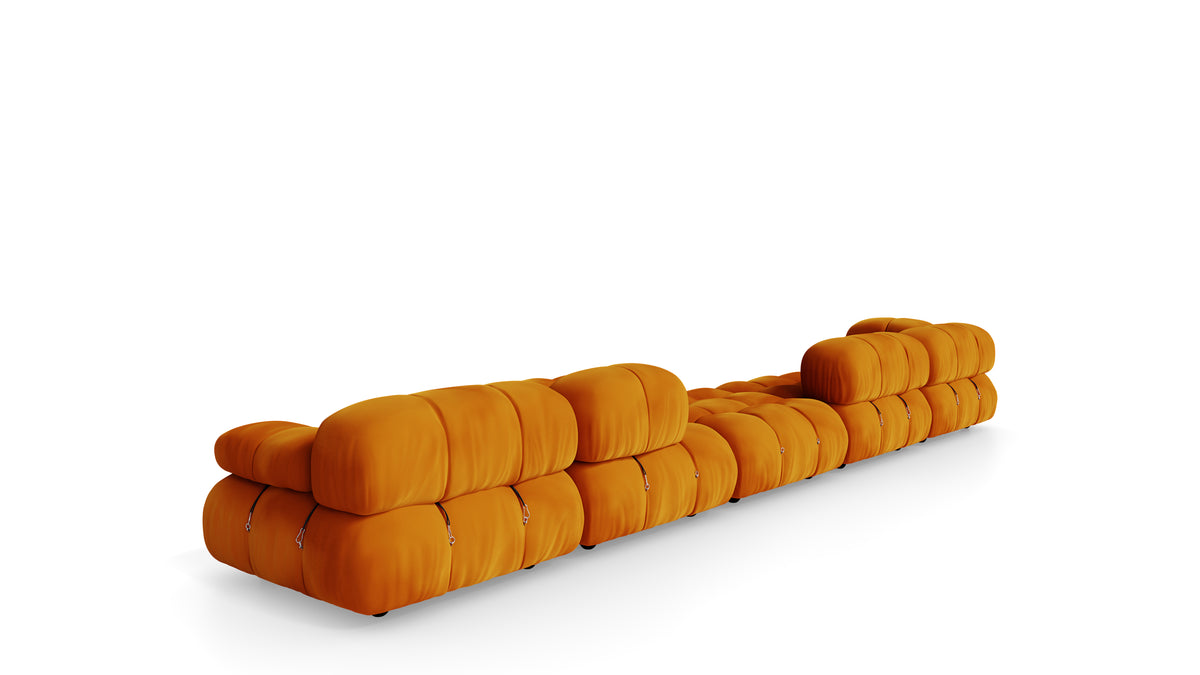 Golden Ochre Velvet Mario Bellini Camaleonda Sofa Composition reproduction, Caméléonde Grand Composition by Archetype Forms, in the USA and Canada - Back Angle