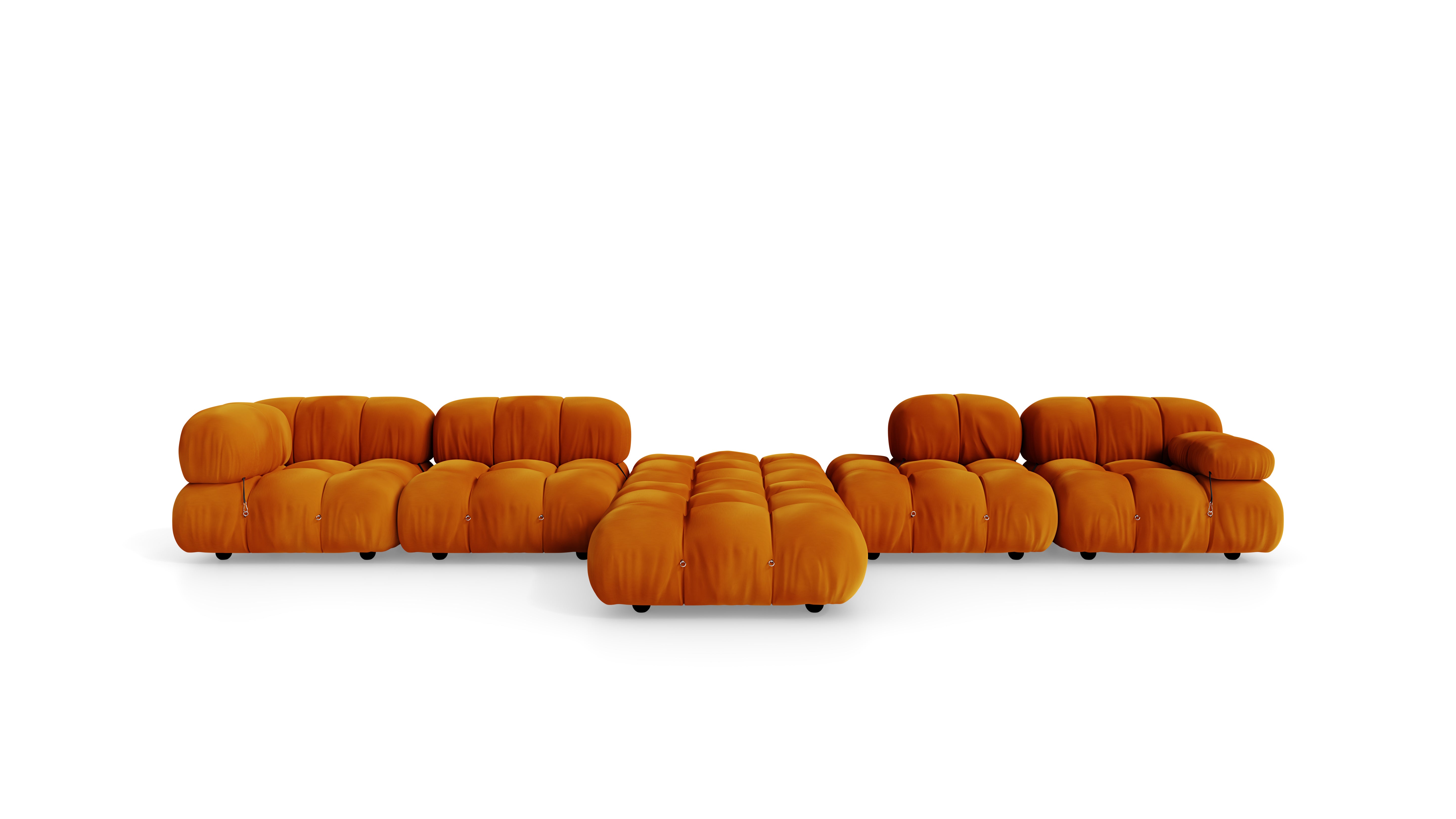 Golden Ochre Velvet Mario Bellini Camaleonda Sofa Composition reproduction, Caméléonde Grand Composition by Archetype Forms, in the USA and Canada - Front