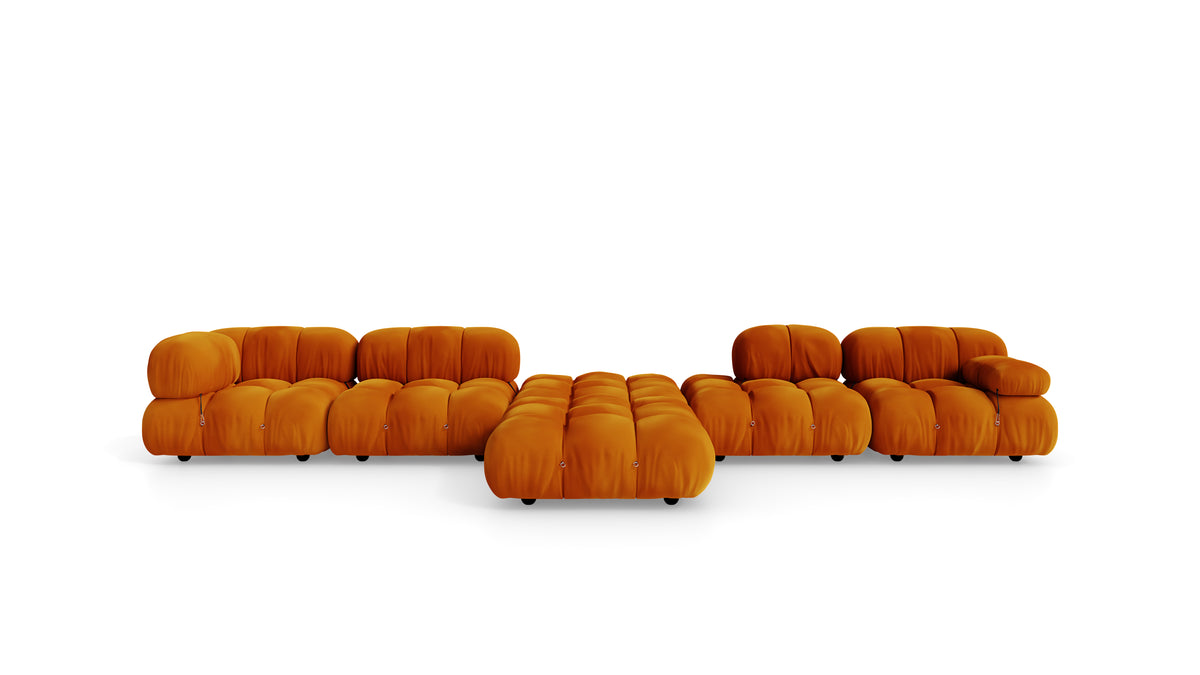 Golden Ochre Velvet Mario Bellini Camaleonda Sofa Composition reproduction, Caméléonde Grand Composition by Archetype Forms, in the USA and Canada - Front