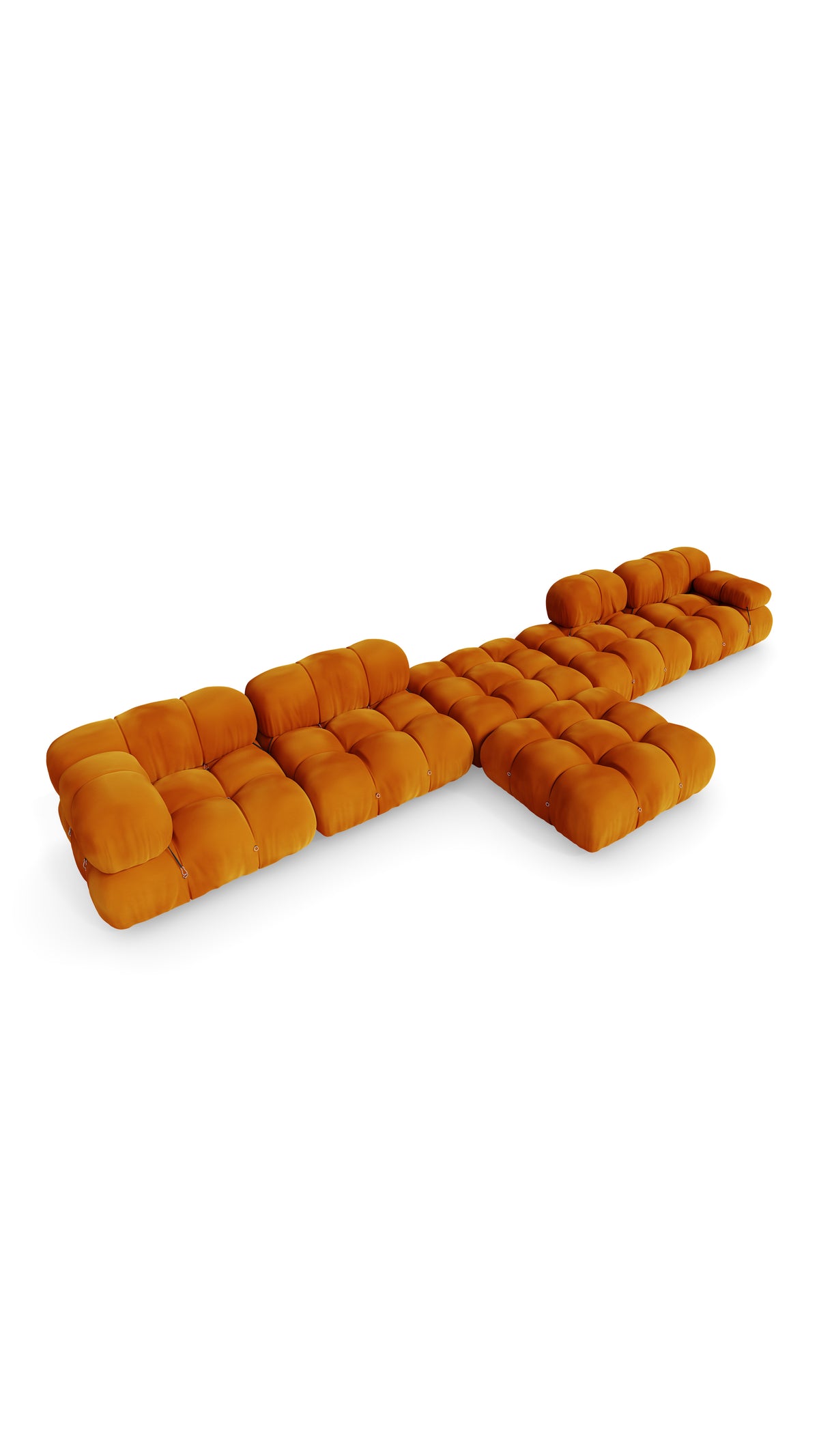 Golden Ochre Velvet Mario Bellini Camaleonda Sofa Composition reproduction, Caméléonde Grand Composition by Archetype Forms, in the USA and Canada - Mobile Hero