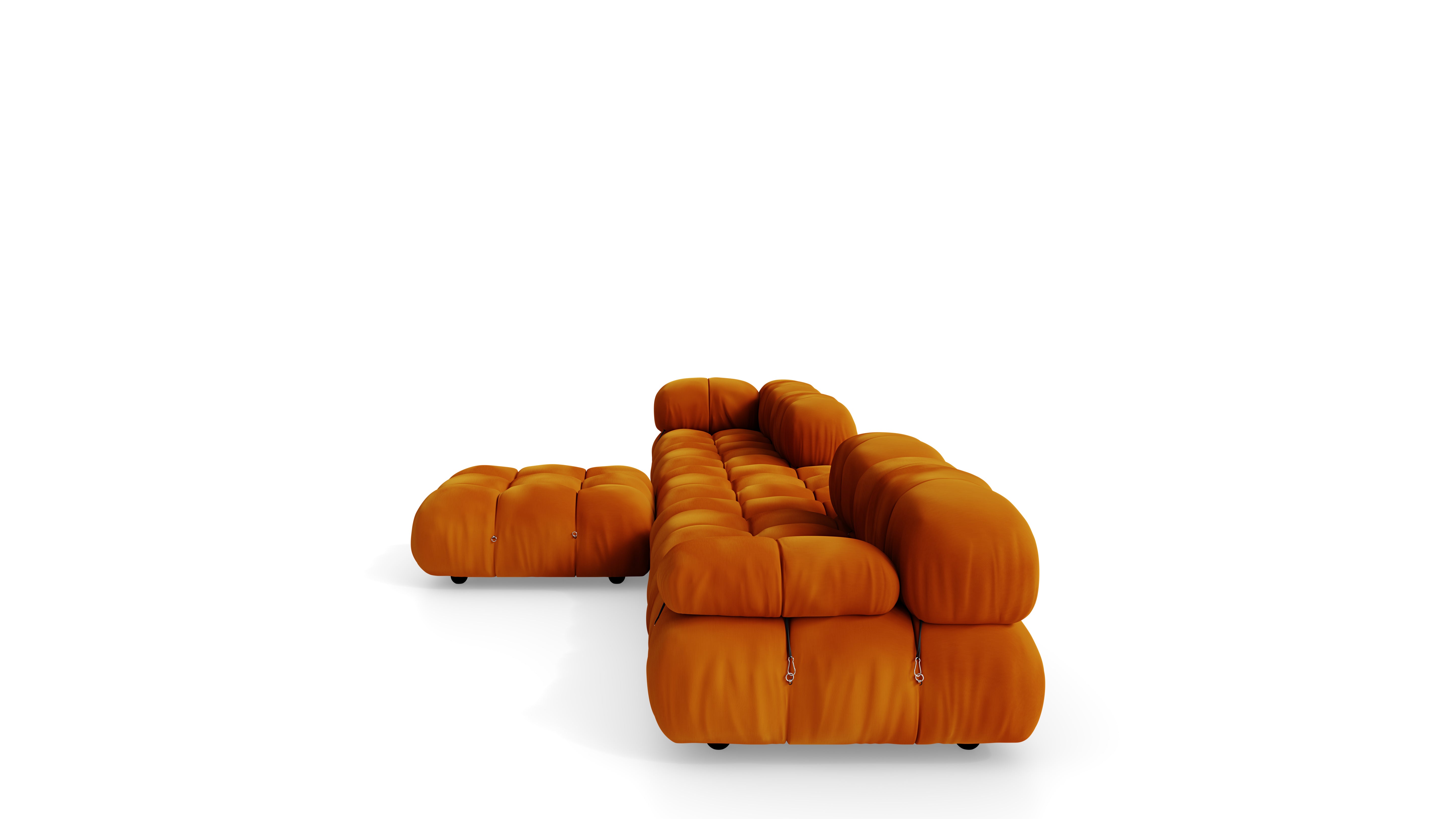 Golden Ochre Velvet Mario Bellini Camaleonda Sofa Composition reproduction, Caméléonde Grand Composition by Archetype Forms, in the USA and Canada - Side