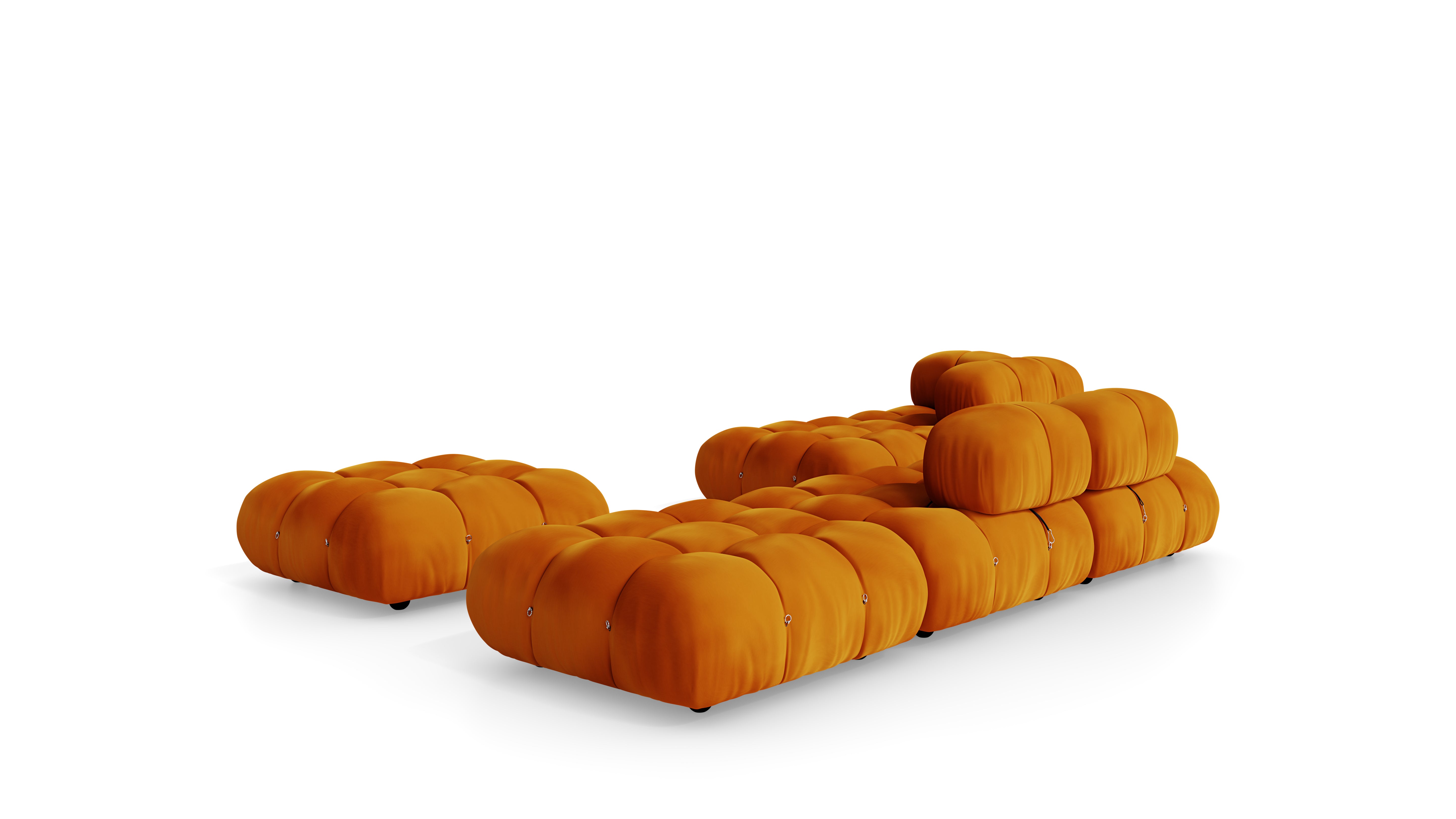 Golden Ochre Velvet Mario Bellini Camaleonda Sofa Composition reproduction, Caméléonde Lounge Composition with Ottomans by Archetype Forms, in the USA and Canada - Back Angle