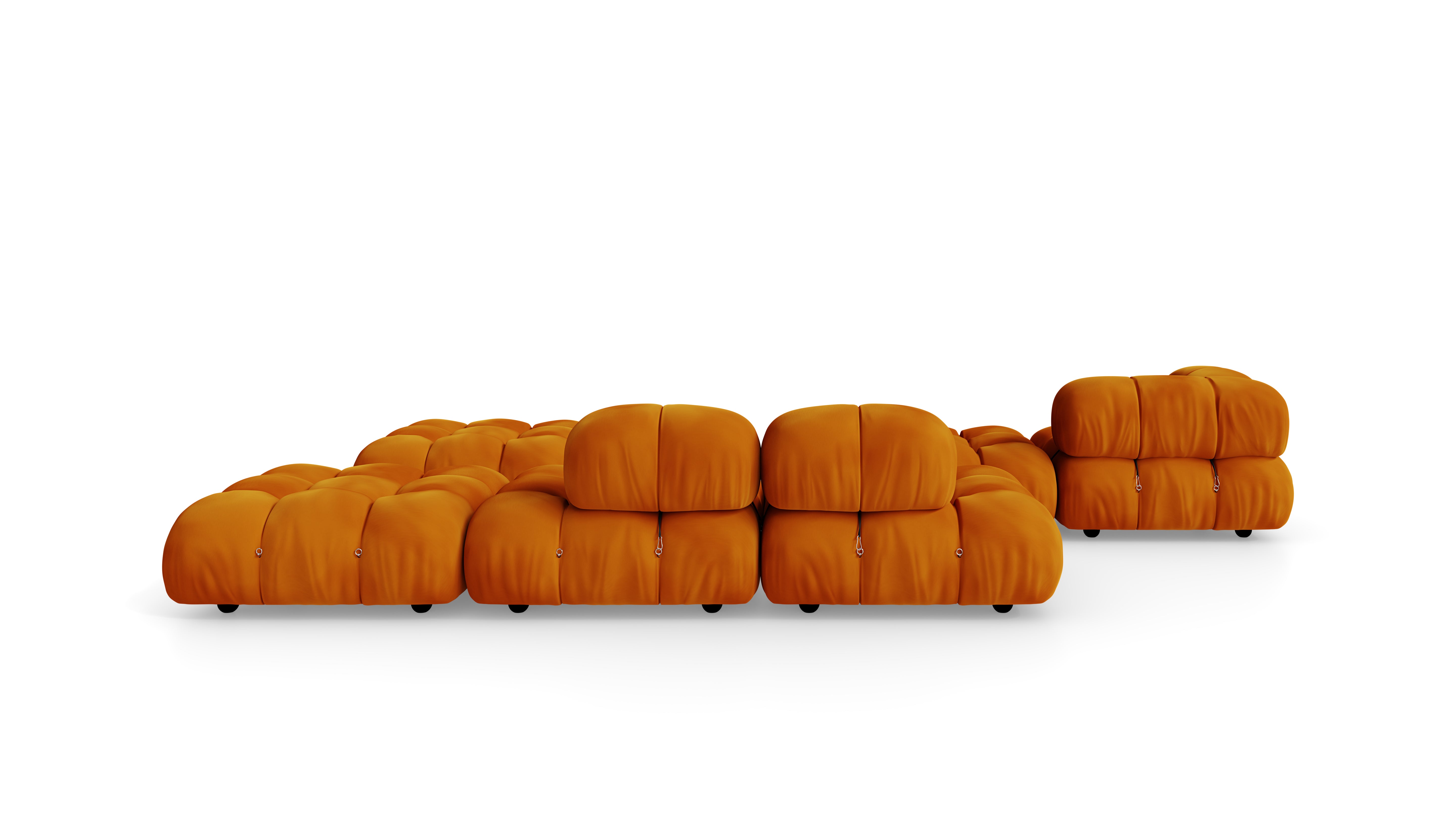 Golden Ochre Velvet Mario Bellini Camaleonda Sofa Composition reproduction, Caméléonde Lounge Composition with Ottomans by Archetype Forms, in the USA and Canada - Back