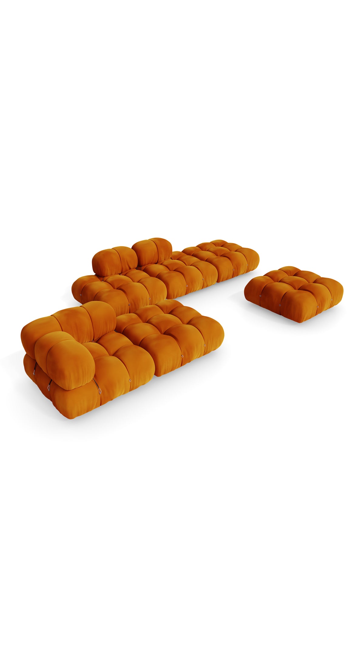 Golden Ochre Velvet Mario Bellini Camaleonda Sofa Composition reproduction, Caméléonde Lounge Composition with Ottomans by Archetype Forms, in the USA and Canada - Mobile Hero