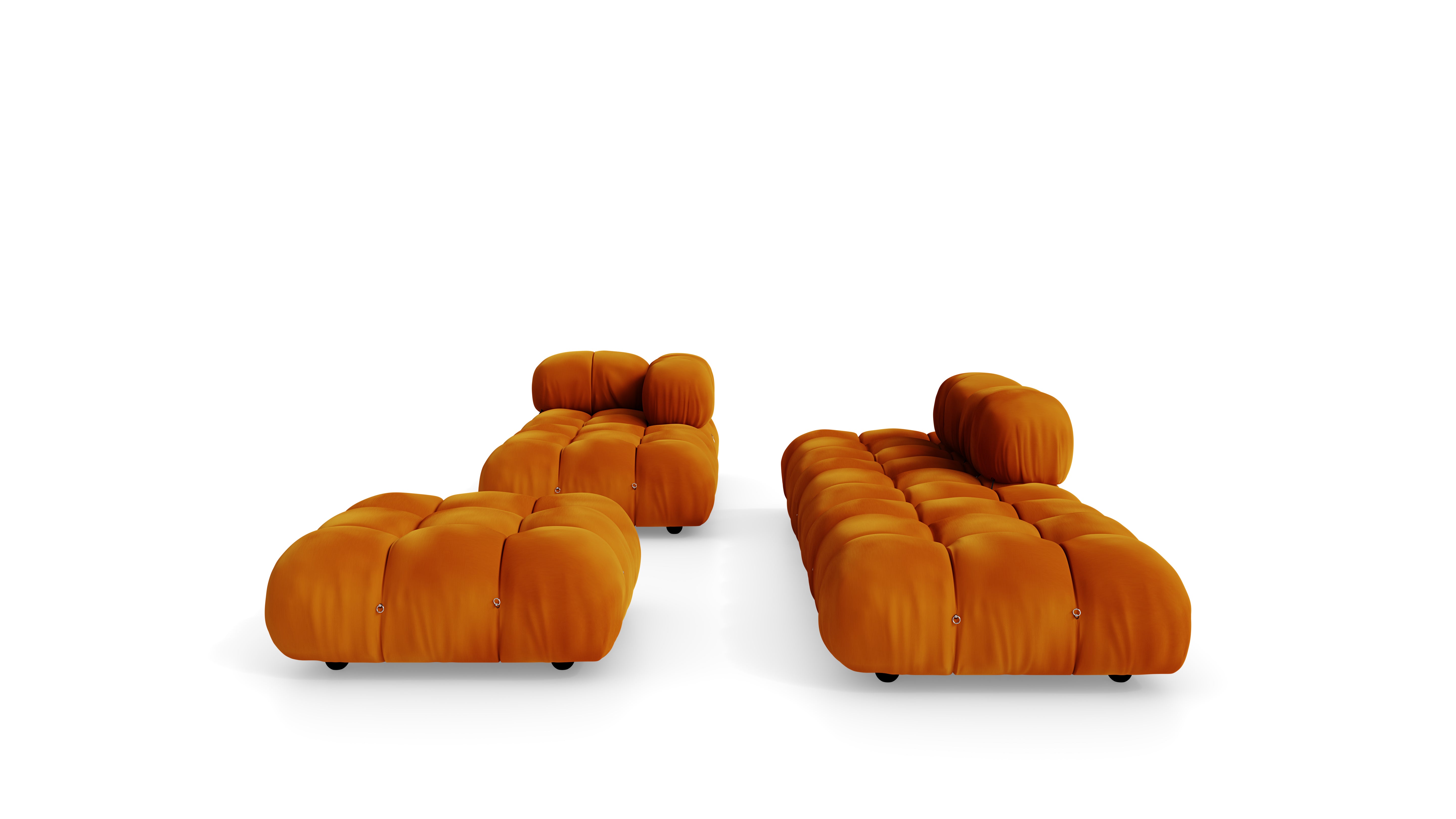 Golden Ochre Velvet Mario Bellini Camaleonda Sofa Composition reproduction, Caméléonde Lounge Composition with Ottomans by Archetype Forms, in the USA and Canada - Side