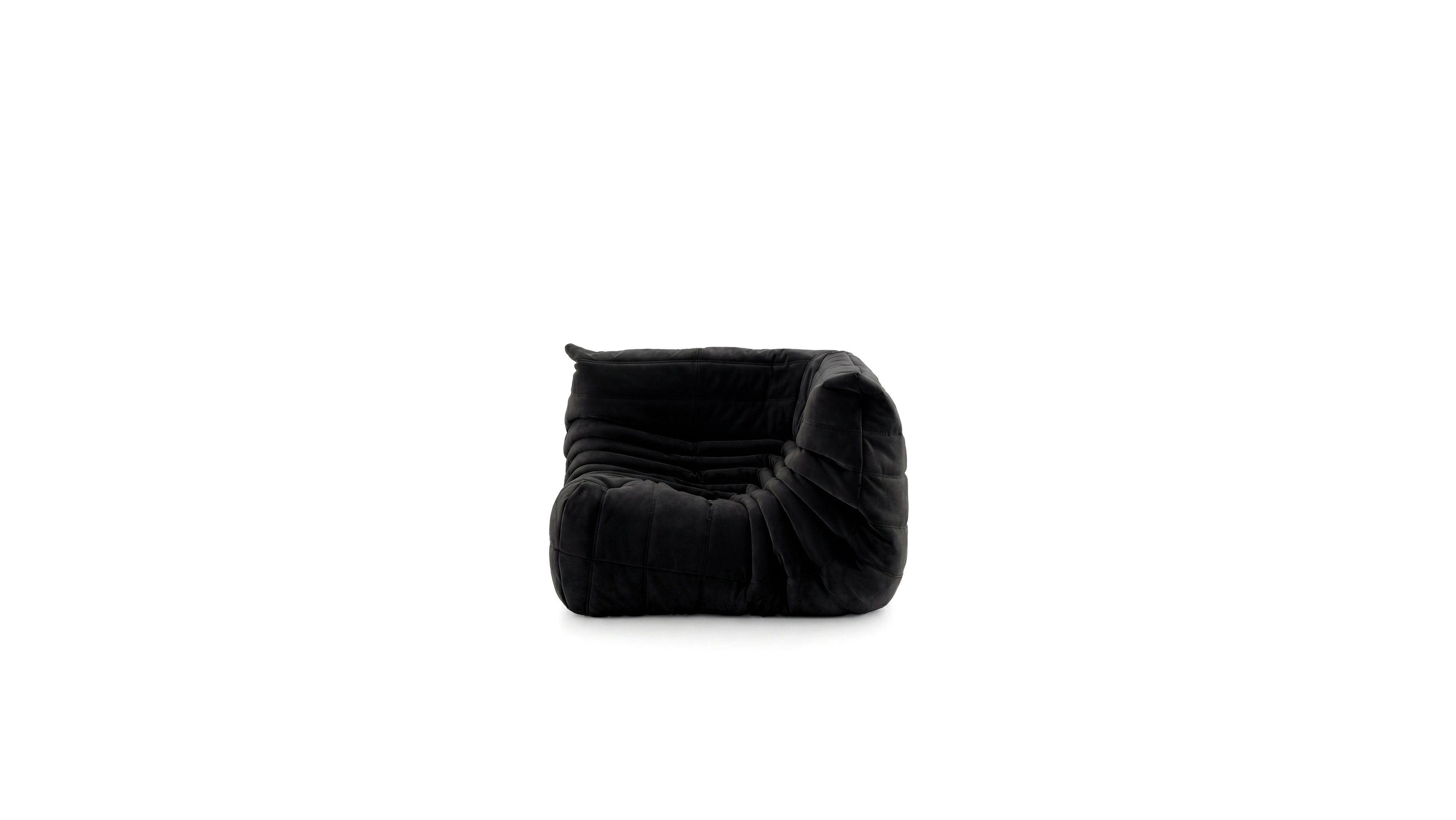 Black Nubuck Aniline Leather Michel Ducaroy TOGO Corner Seat R 3233 in the USA in Canada on a white background - Front, repr.