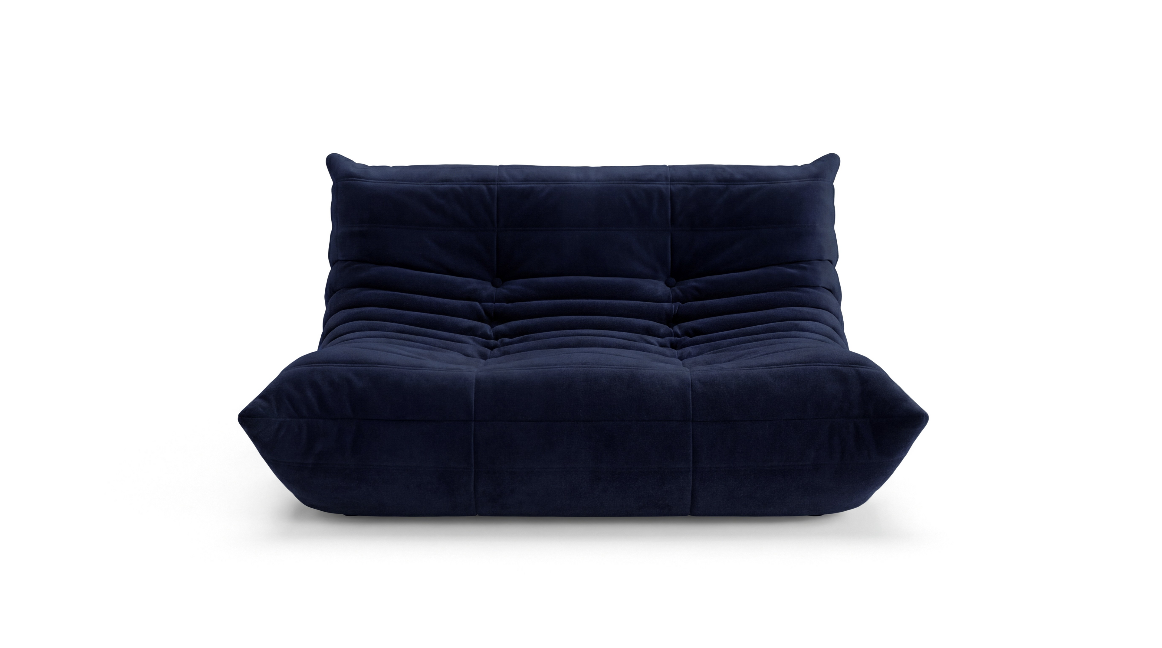 Michel Ducaroy Furniture and TOGO Original Designer, blue TOGO loveseat without arms on white background