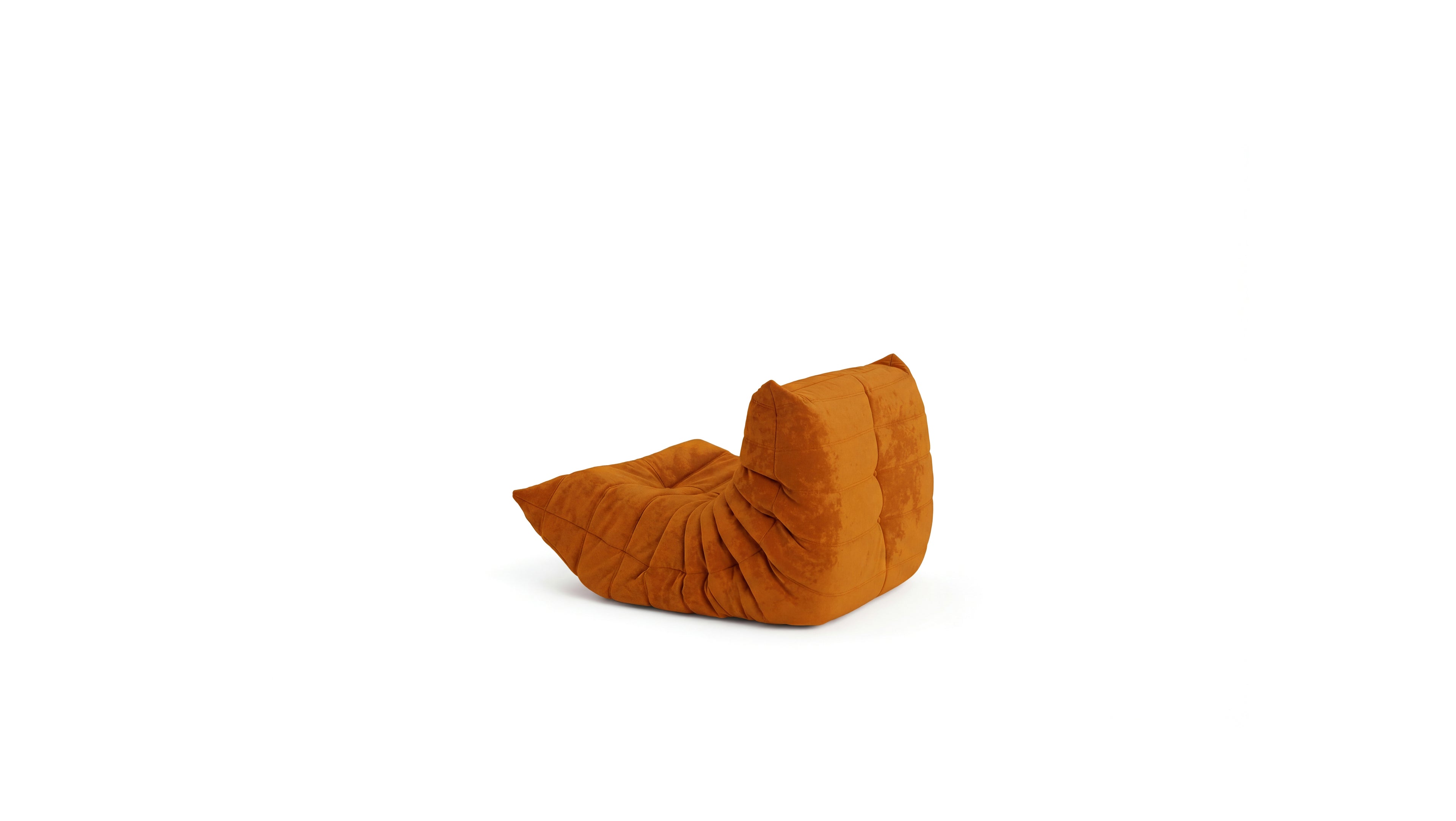 Orange velvet Michel Ducaroy Togo Fireside Chair on a white background in the USA in Canada - Back Angle, repr.