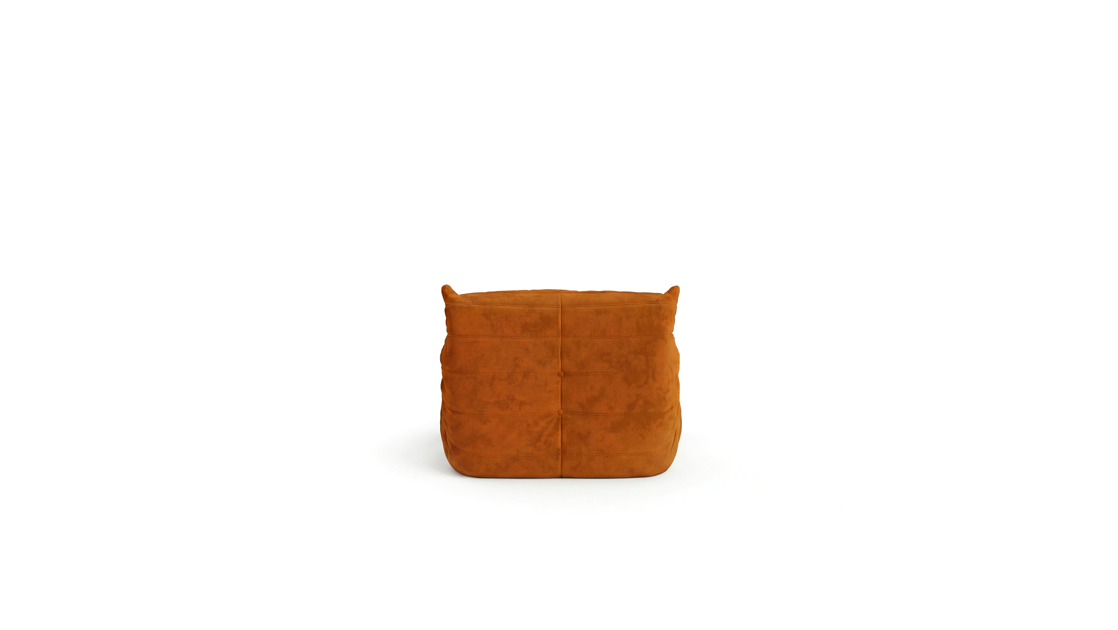 Orange velvet Michel Ducaroy Togo Fireside Chair on a white background in the USA in Canada - Back, repr.