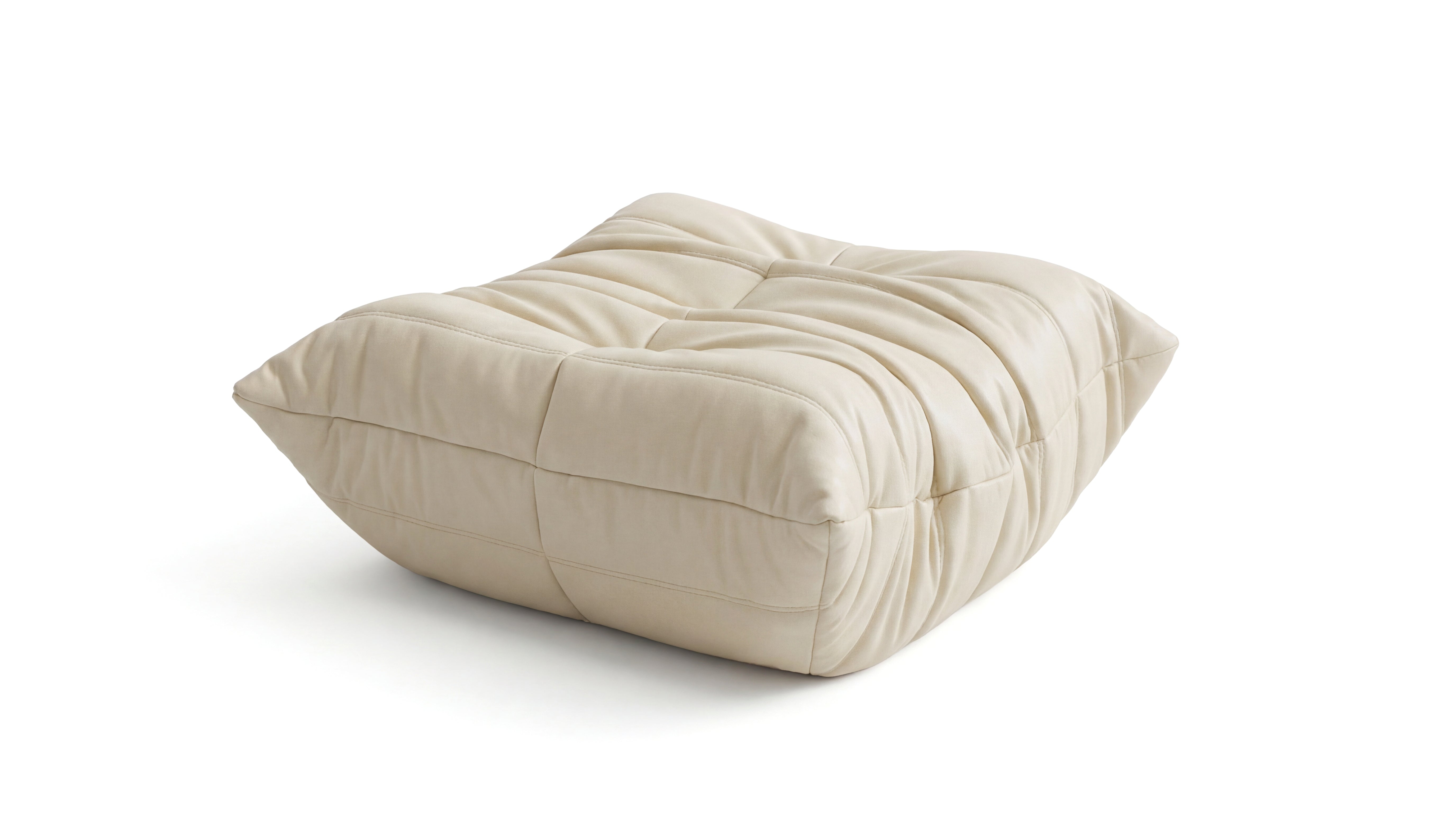 Cream Leather Michel Ducaroy TOGO Footstool on a white background - Front Angle 2, R-3236 in the USA in Canada repr. DT Hero
