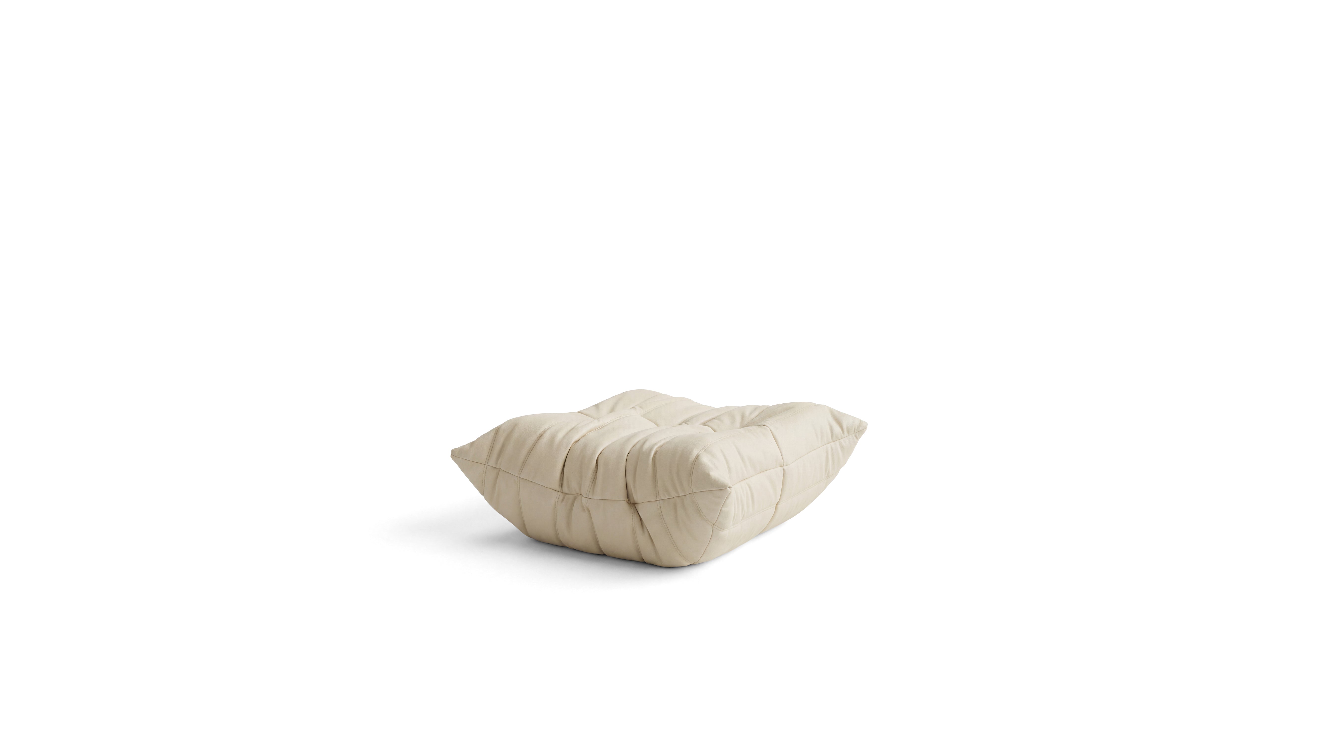 Cream Leather Michel Ducaroy TOGO Footstool on a white background - Back Angle, R-3236 in the USA in Canada repr.