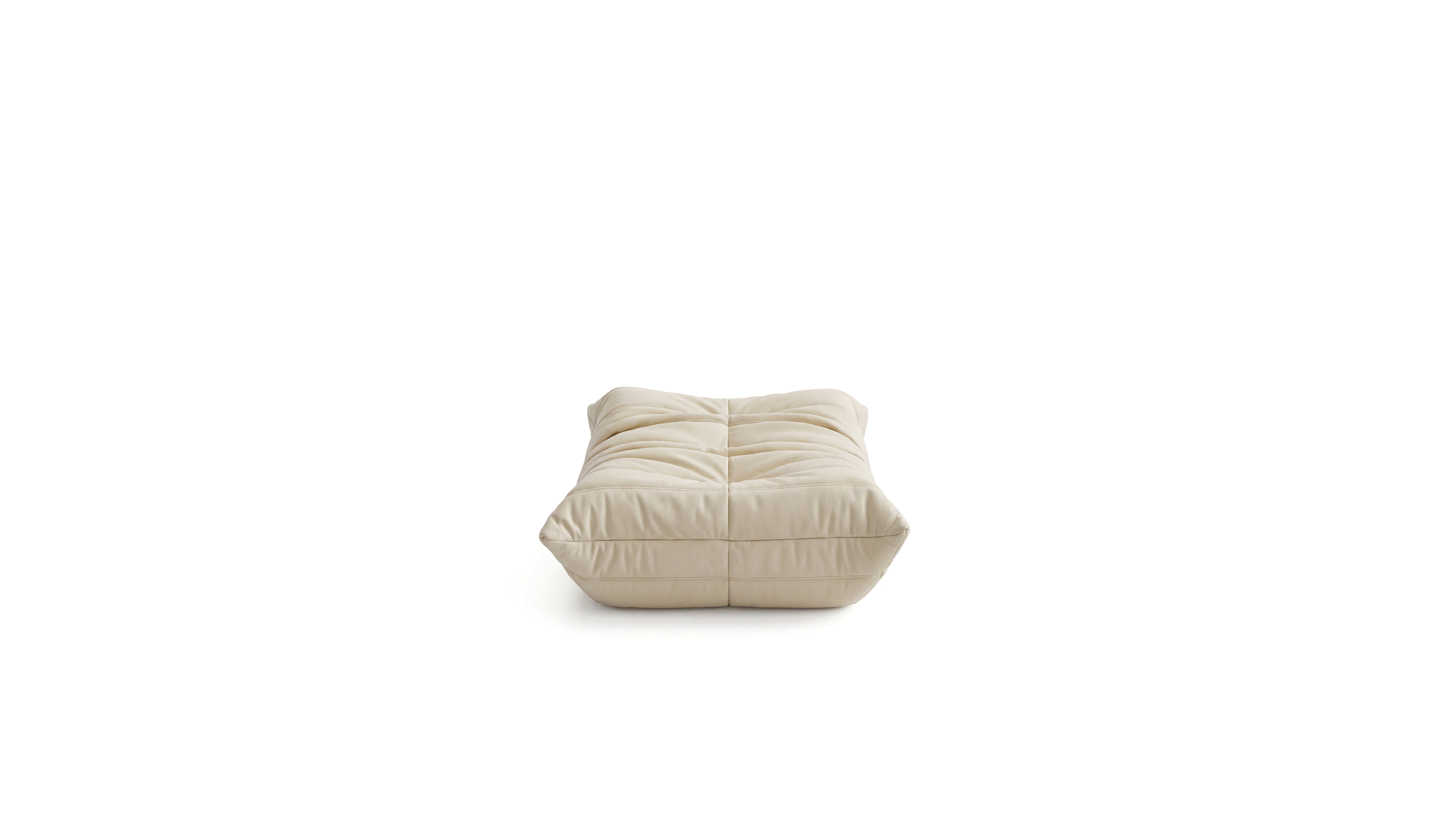 Cream Leather Michel Ducaroy TOGO Footstool on a white background - Front 2, R-3236 in the USA in Canada repr.