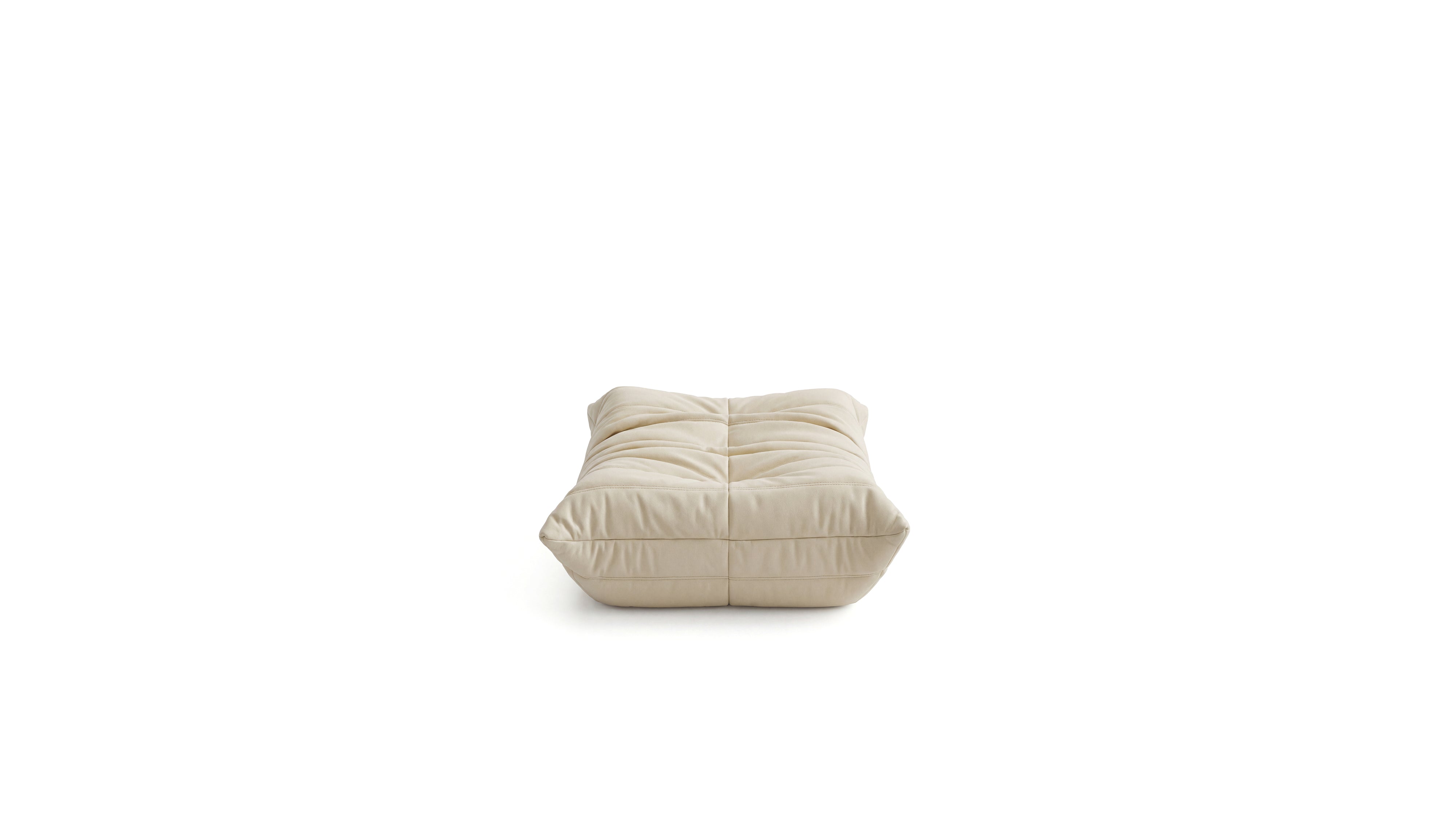 Cream Leather Michel Ducaroy TOGO Footstool on a white background - Front 2, R-3236 in the USA in Canada repr.