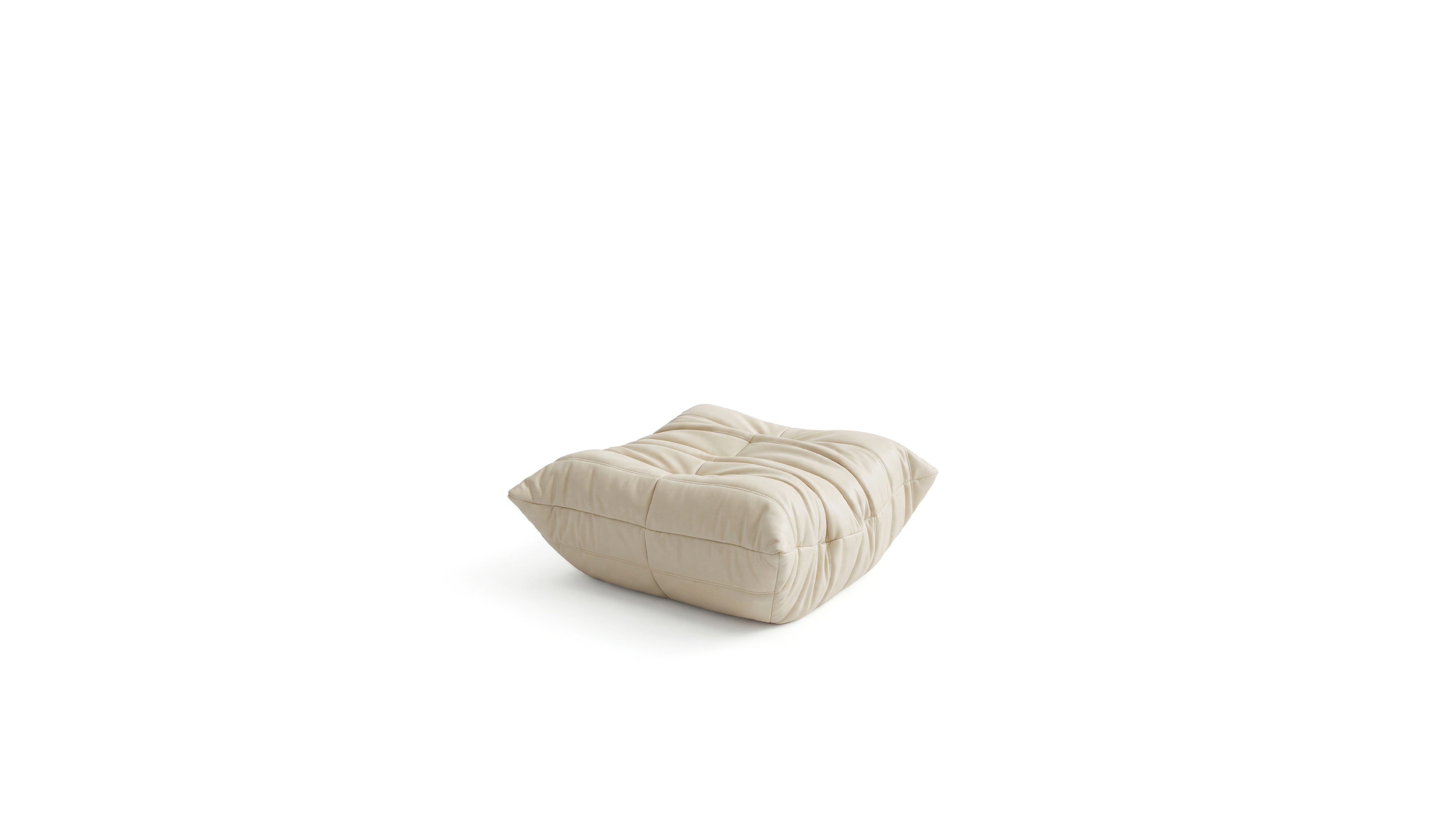 Cream Leather Michel Ducaroy TOGO Footstool on a white background - Front Angle, R-3236 in the USA in Canada repr.