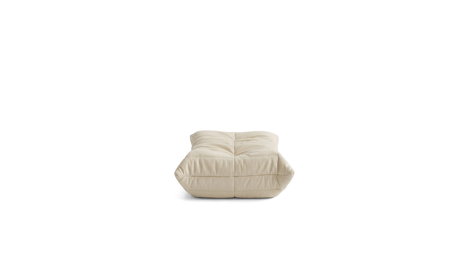 Cream Leather Michel Ducaroy TOGO Footstool on a white background - Front, R-3236 in the USA in Canada repr.