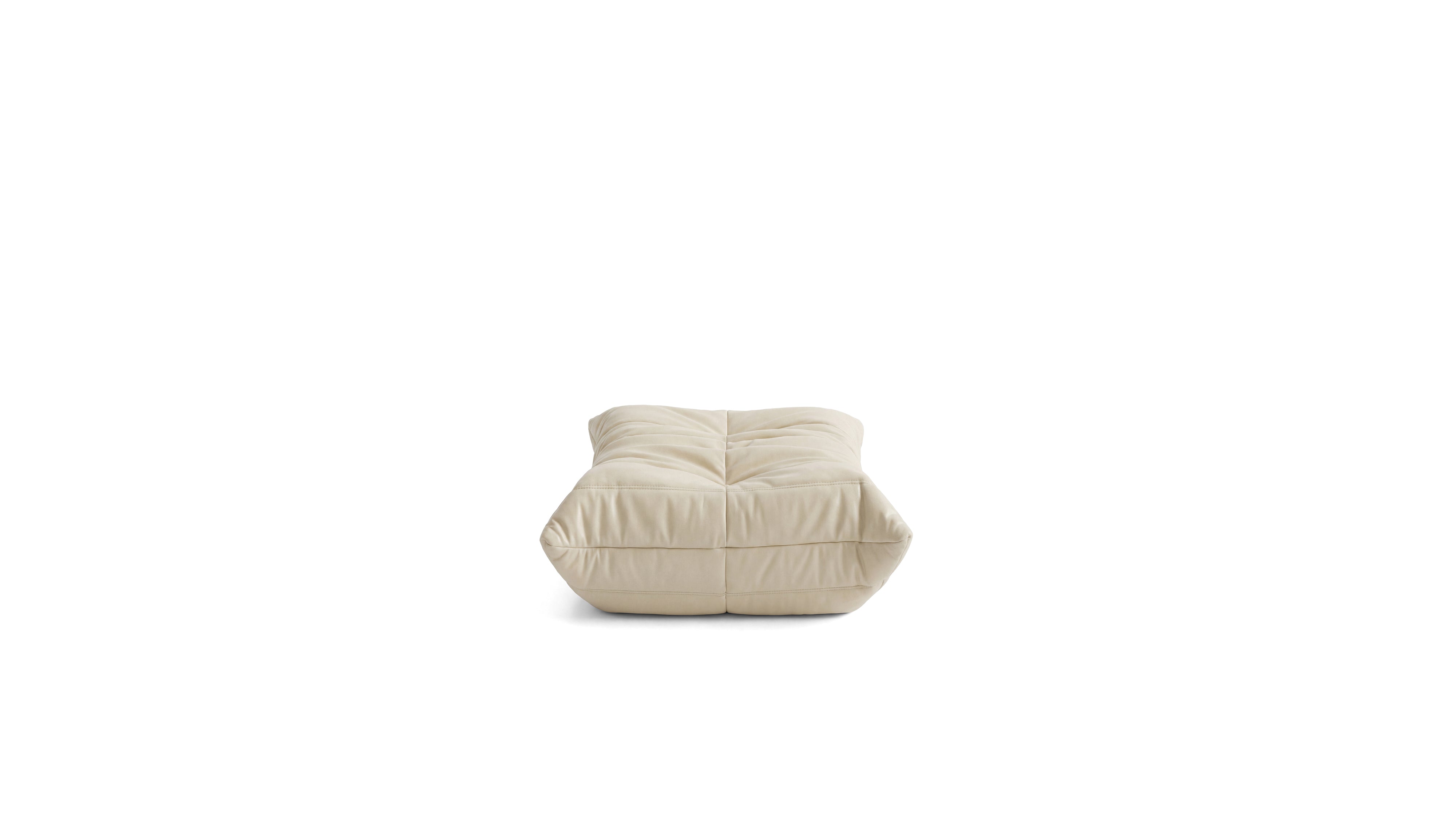Cream Leather Michel Ducaroy TOGO Footstool on a white background - Front, R-3236 in the USA in Canada repr.