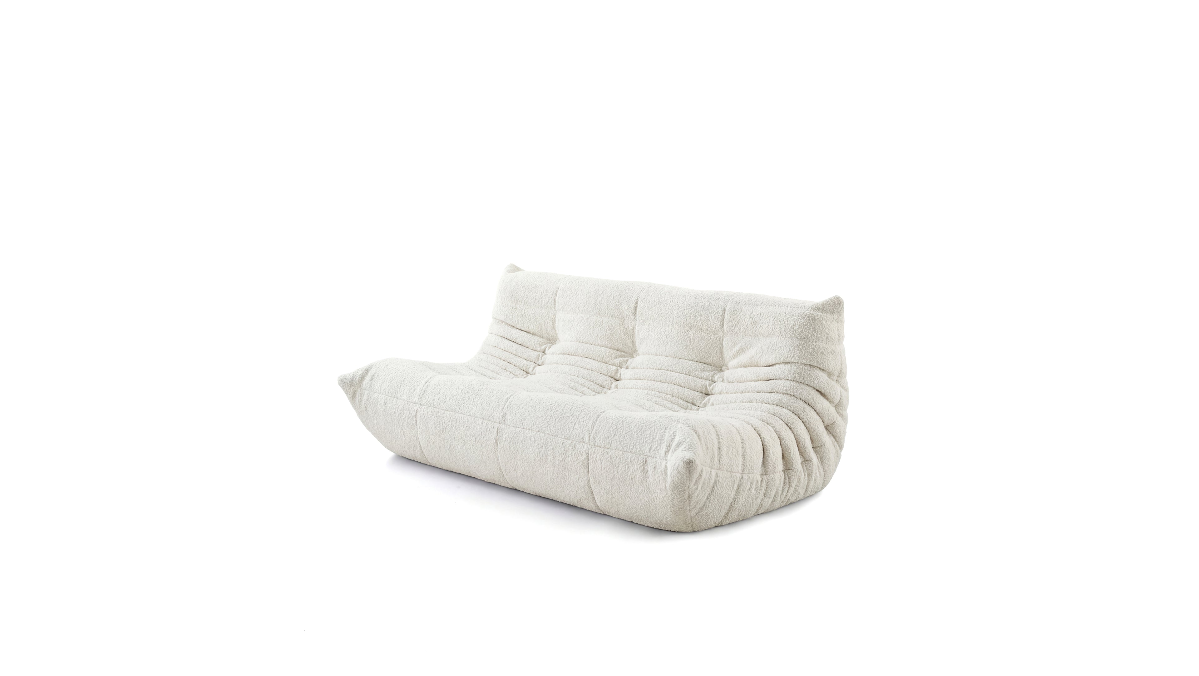 White Boucle Michel Ducaroy TOGO Sofa without Arms on a white background - Front Angle 2, R-3232 repr.