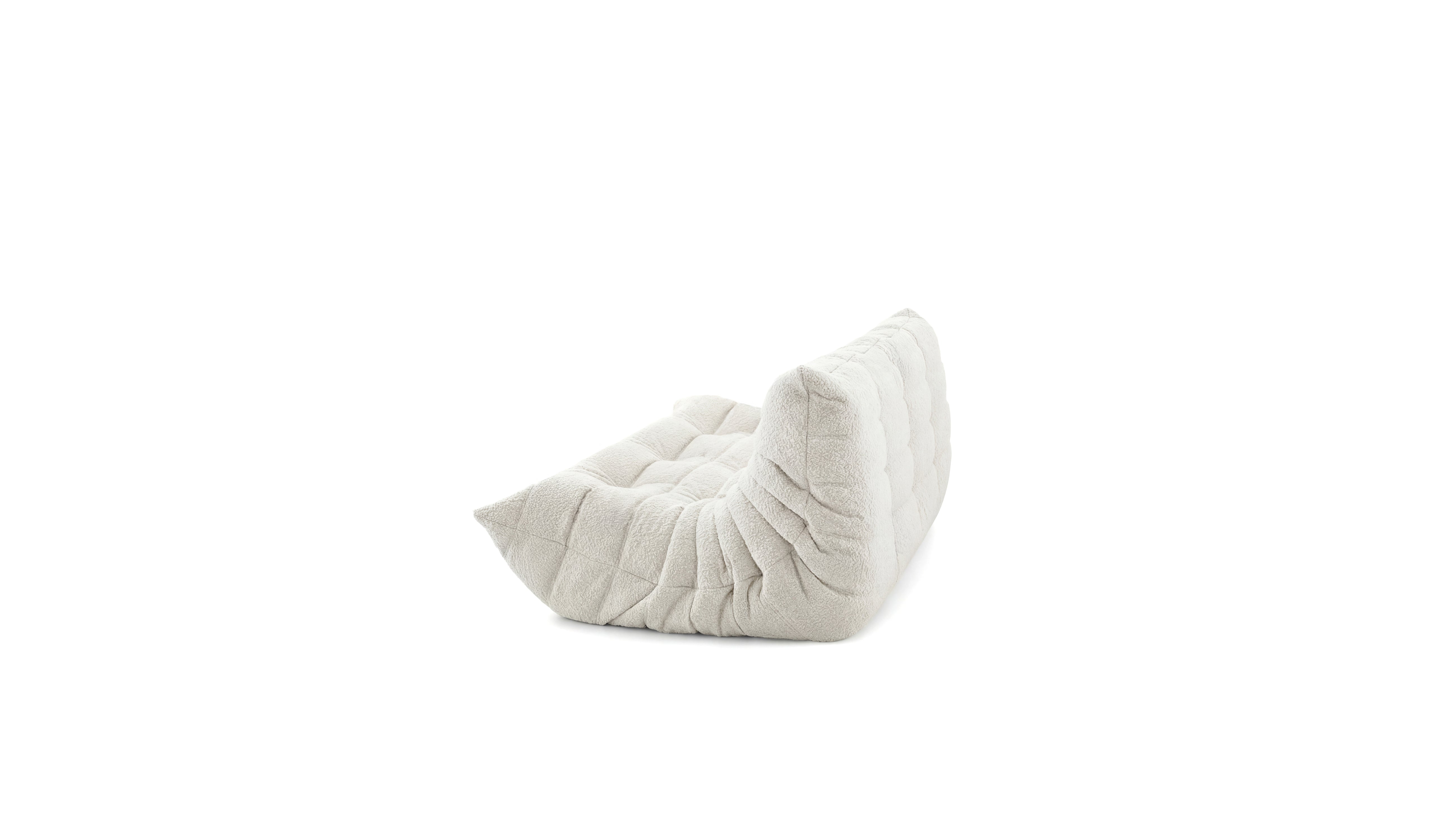 White Boucle Michel Ducaroy TOGO Sofa without Arms on a white background - Back Angle, R-3232 repr. in the USA in Canada