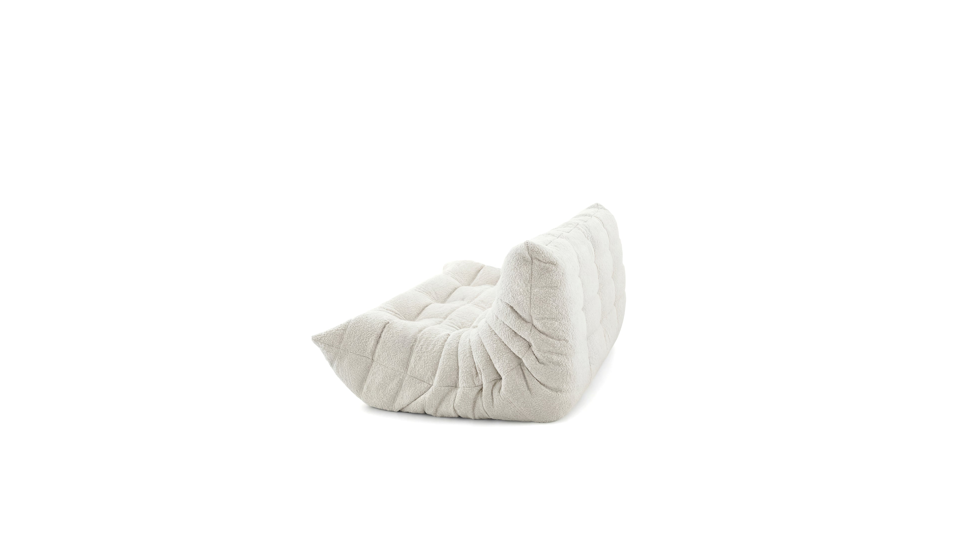 White Boucle Michel Ducaroy TOGO Sofa without Arms on a white background - Back Angle, R-3232 repr. in the USA in Canada