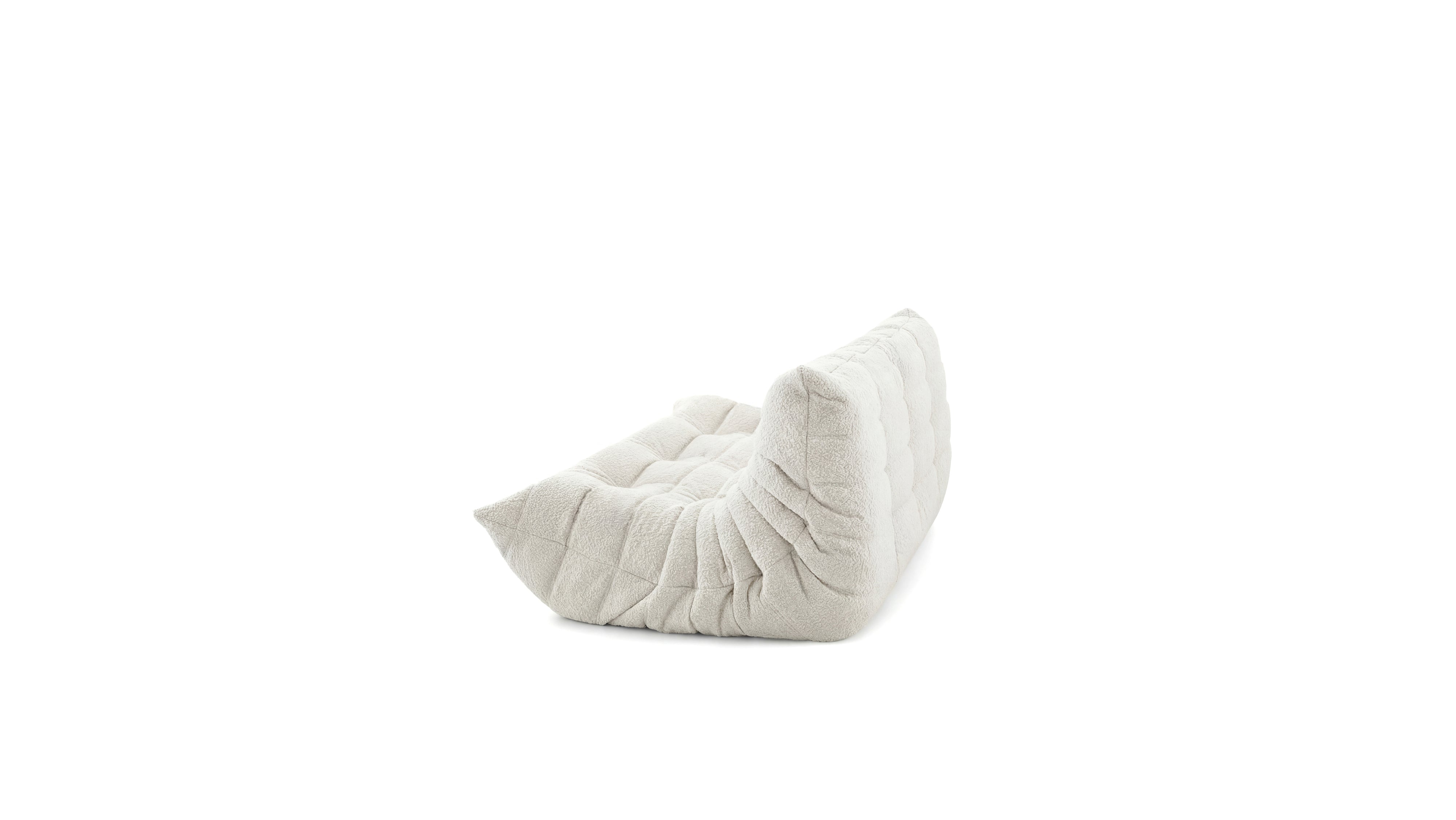 White Boucle Michel Ducaroy TOGO Sofa without Arms on a white background - Back Angle, R-3232 repr. in the USA in Canada