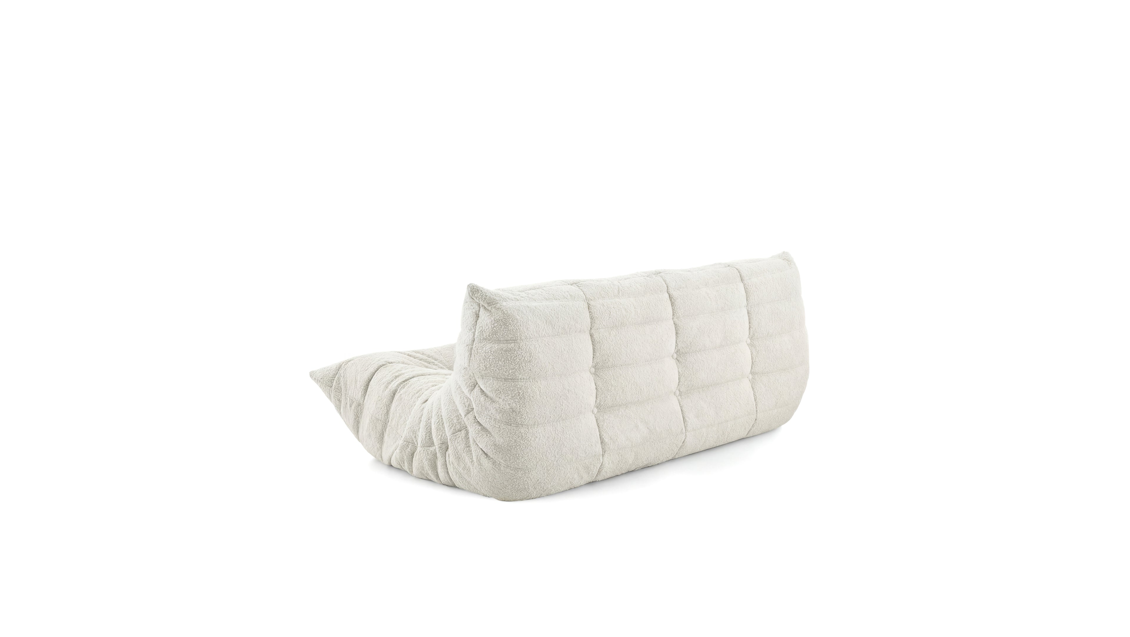 White Boucle Michel Ducaroy TOGO Sofa without Arms on a white background - Back Angle 2, R-3232 repr. in the USA in Canada