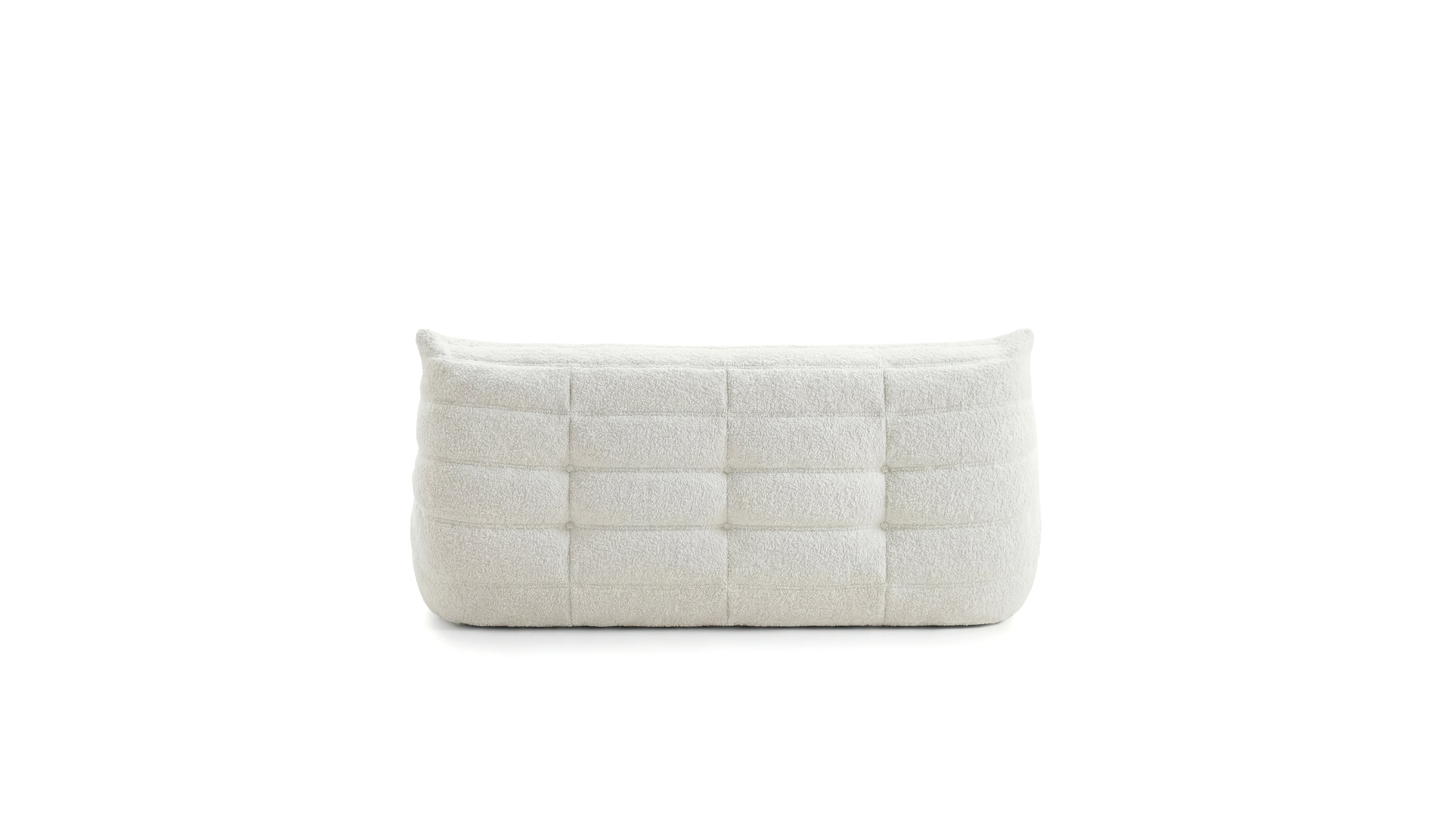 White Boucle Michel Ducaroy TOGO Sofa without Arms on a white background - Back, R-3232 in the USA in Canada repr.