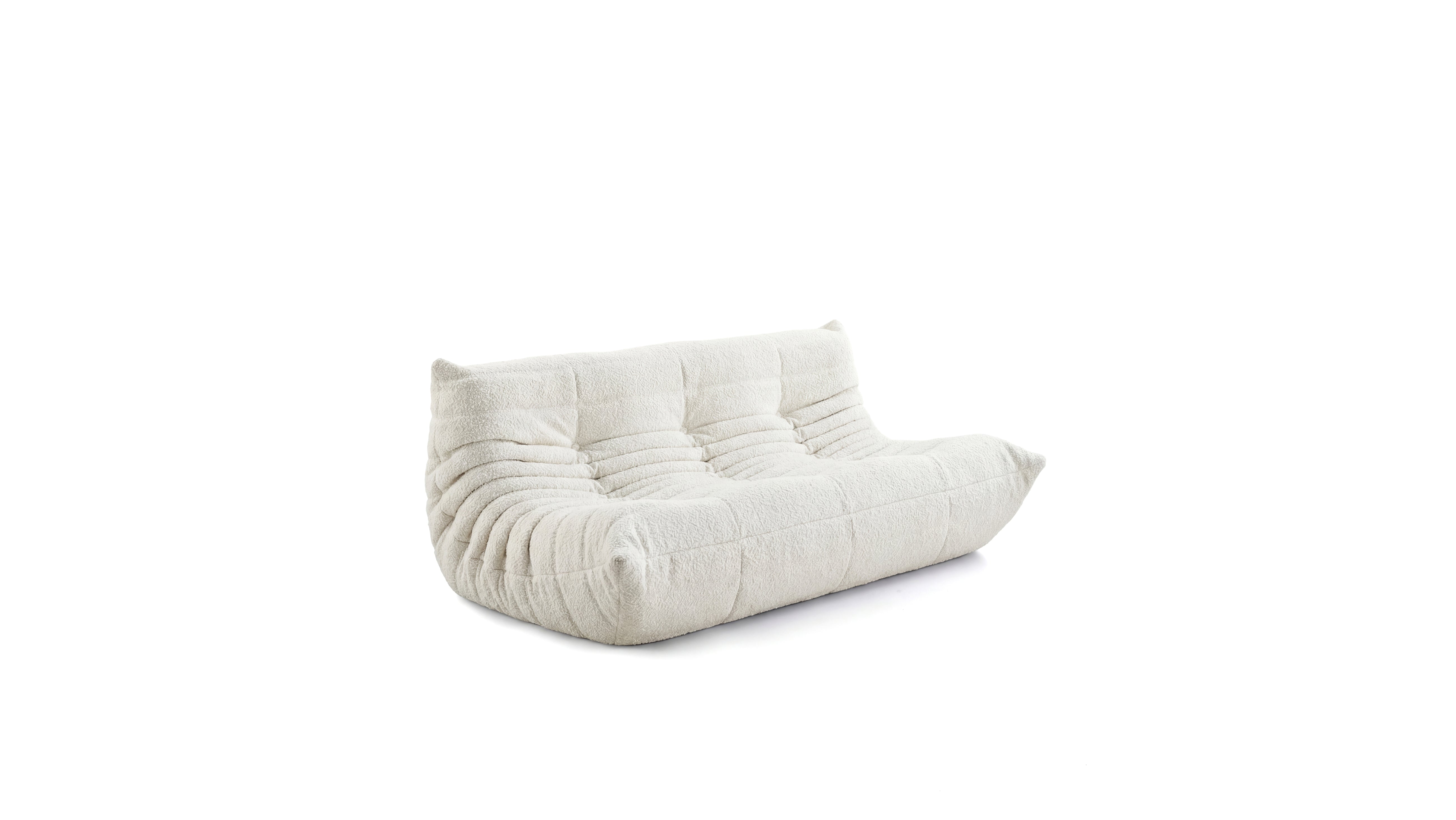 White Boucle Michel Ducaroy TOGO Sofa without Arms on a white background - Front Angle 3, R-3232 in the USA in Canada repr.