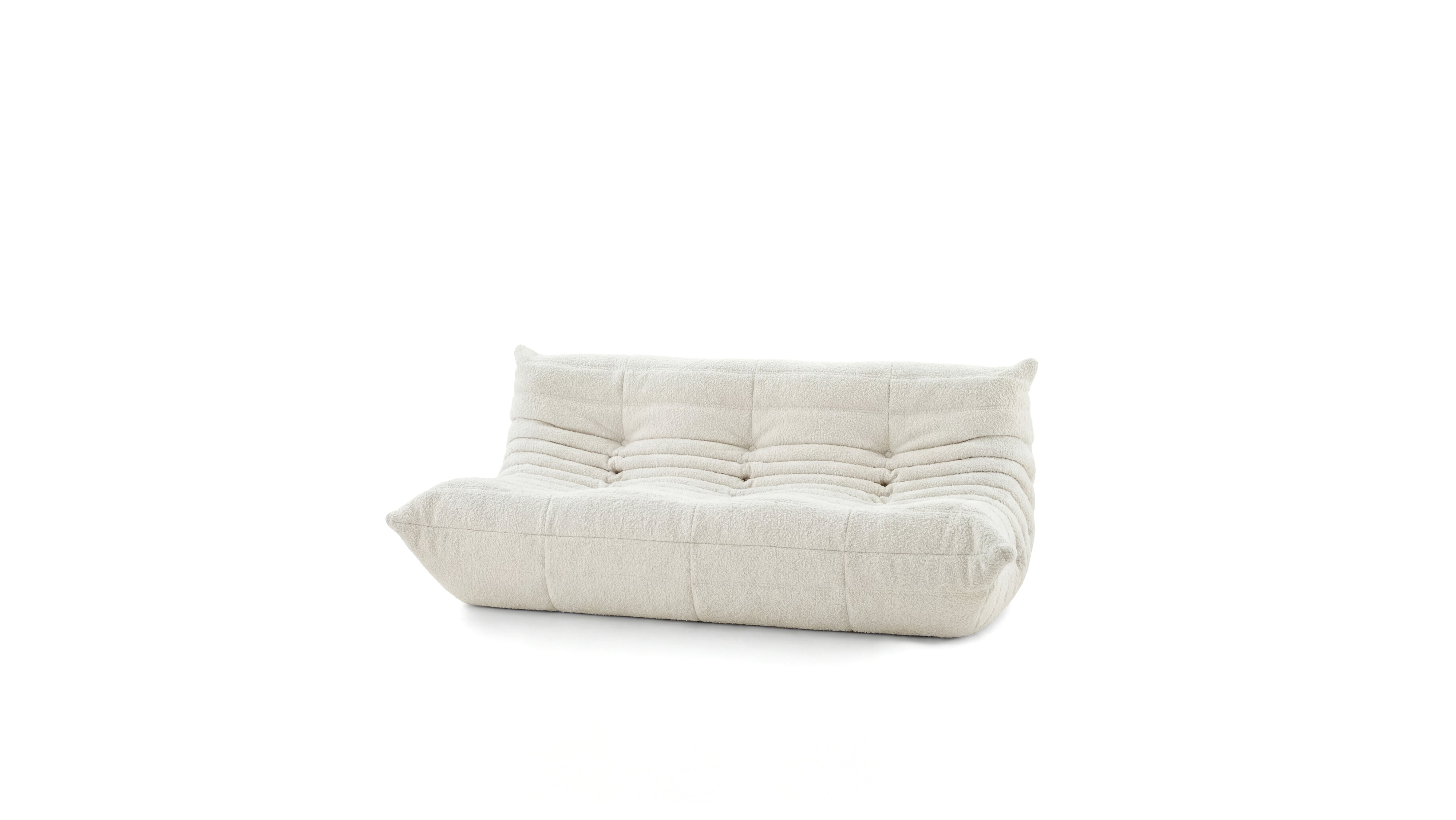 White Boucle Michel Ducaroy TOGO Sofa without Arms on a white background - Front Angle, R-3232 repr. in the USA  Canada