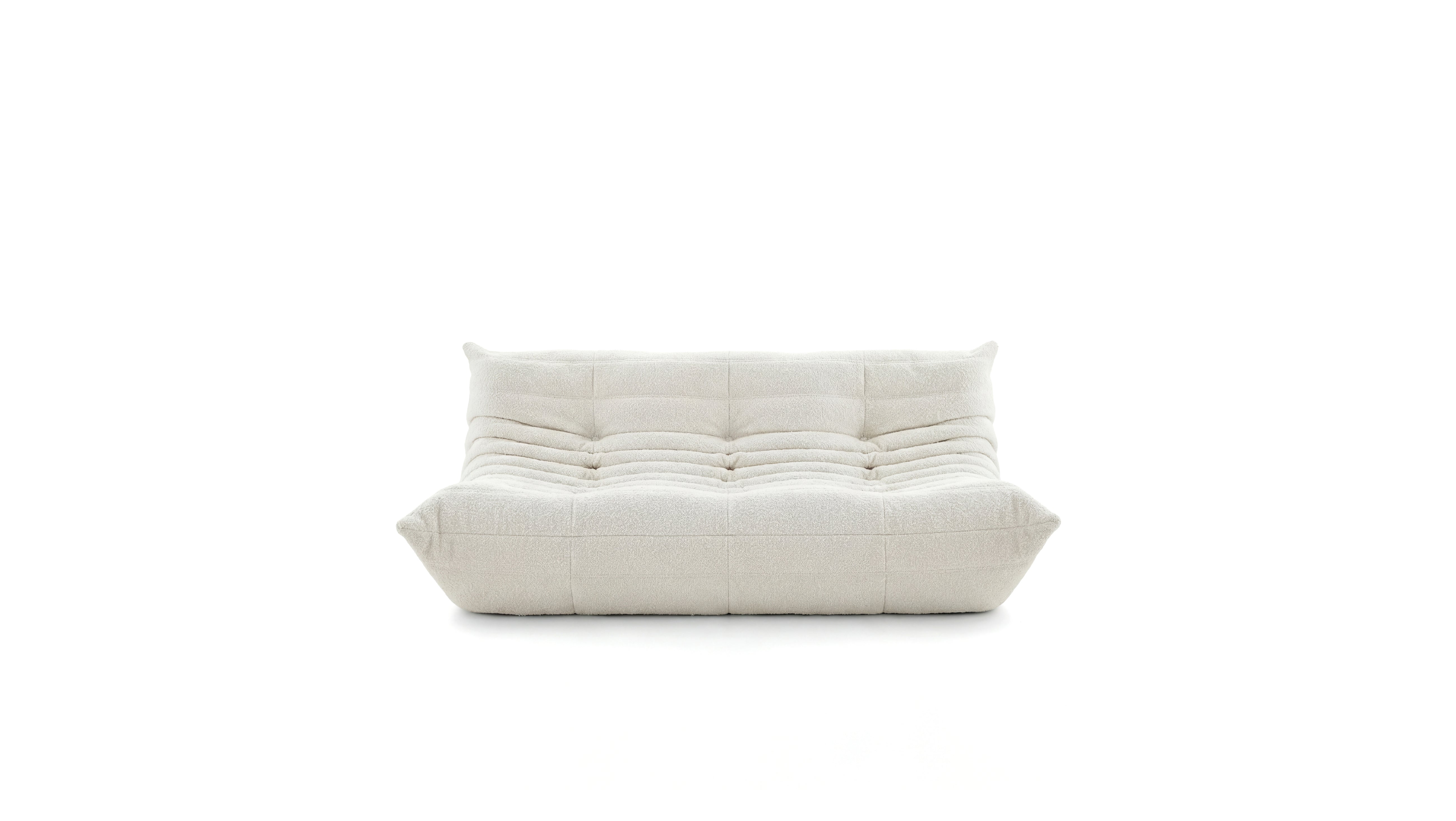 White Boucle Michel Ducaroy TOGO Sofa without Arms on a white background - Front, R-3232 in the USA in Canada repr.