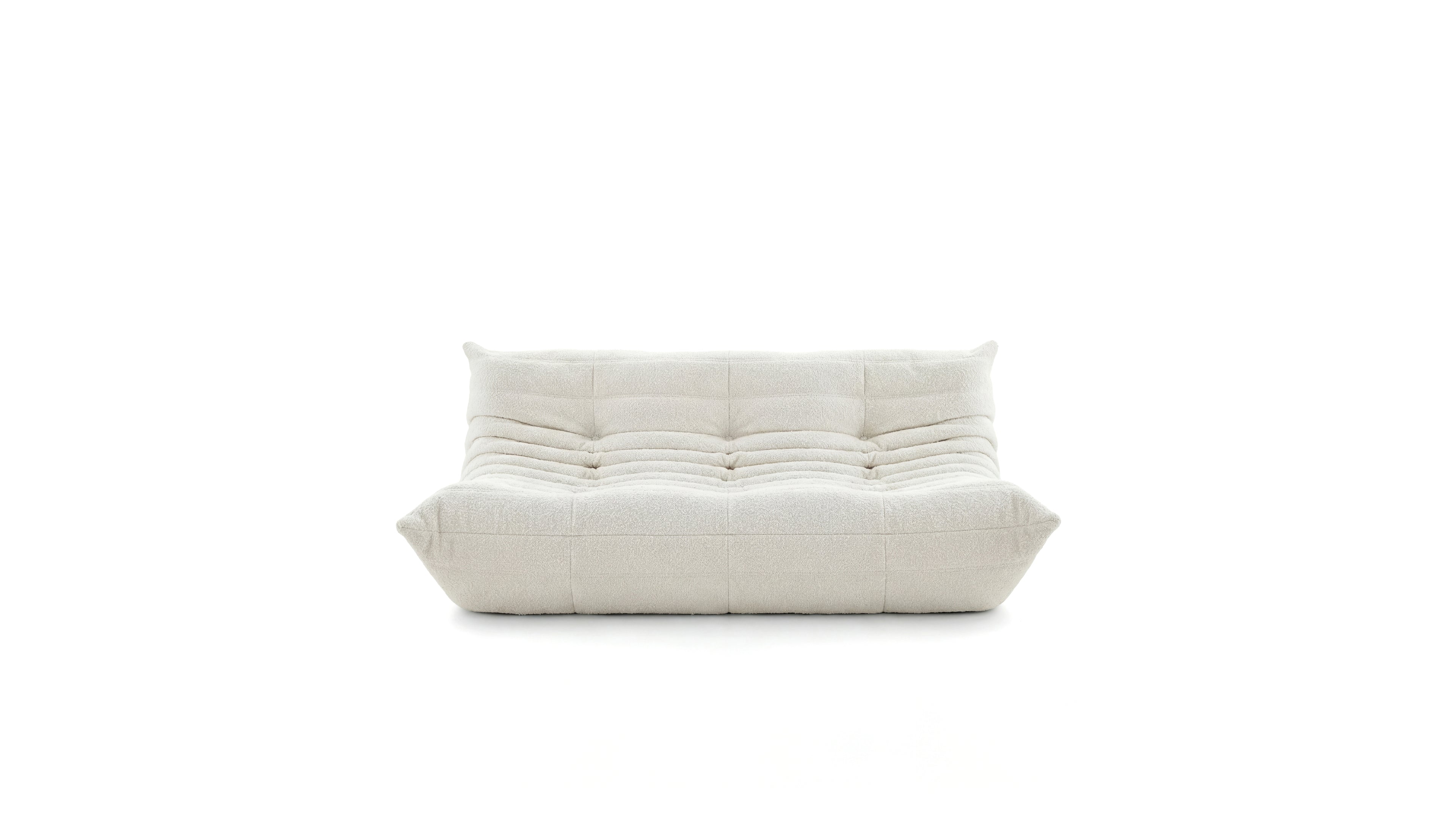 White Boucle Michel Ducaroy TOGO Sofa without Arms on a white background - Front, R-3232 in the USA in Canada repr.