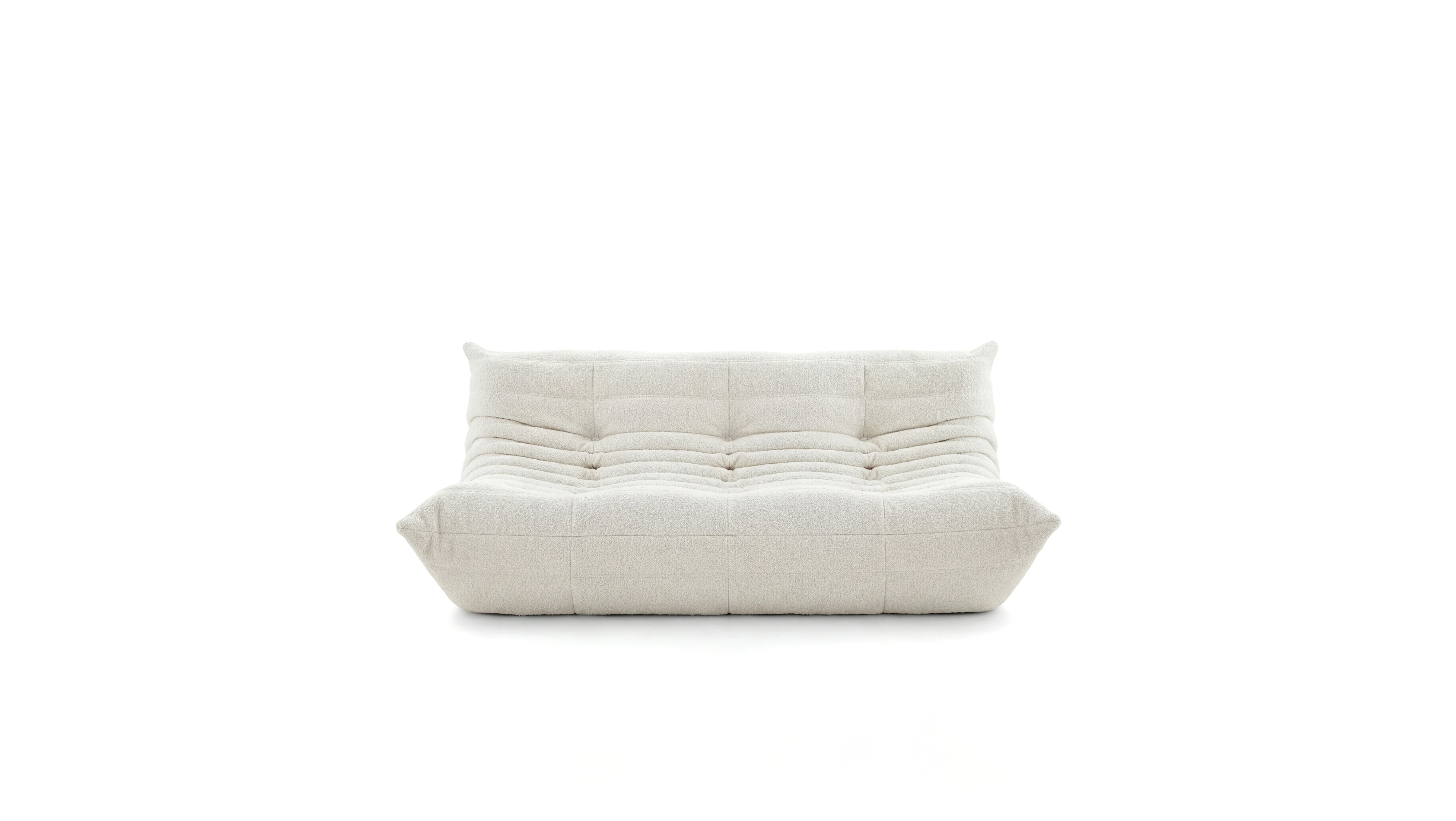 White Boucle Michel Ducaroy TOGO Sofa without Arms on a white background - Front, R-3232 in the USA in Canada repr.