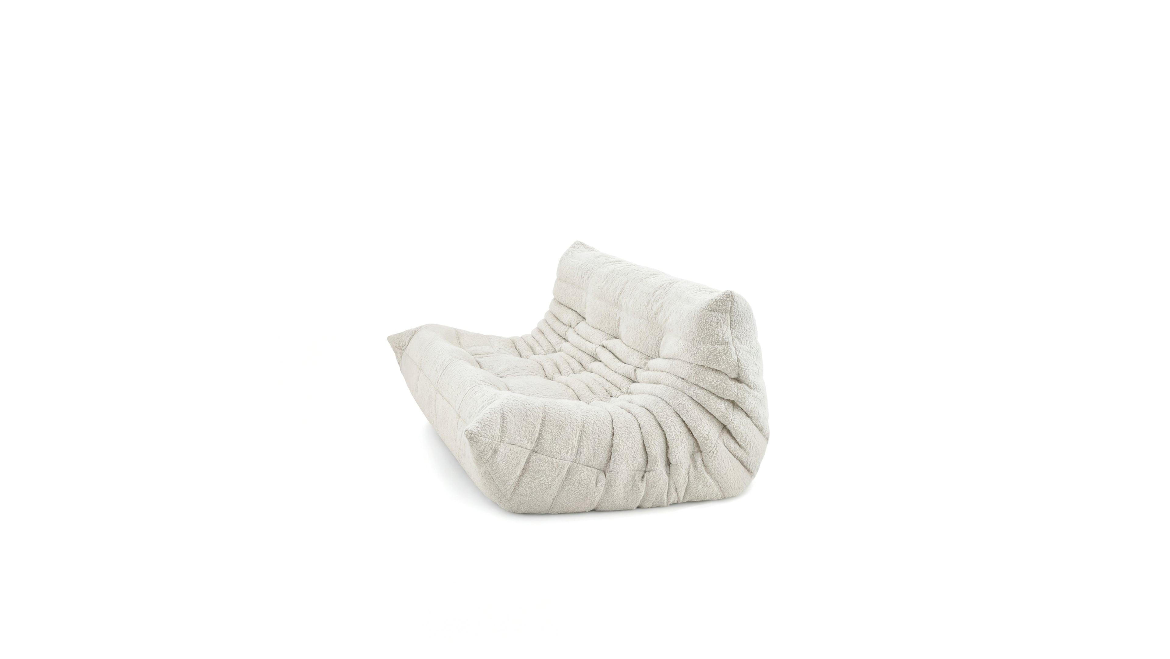 White Boucle Michel Ducaroy TOGO Sofa without Arms on a white background - Side Angle, R-3232 repr. in the USA in Canada
