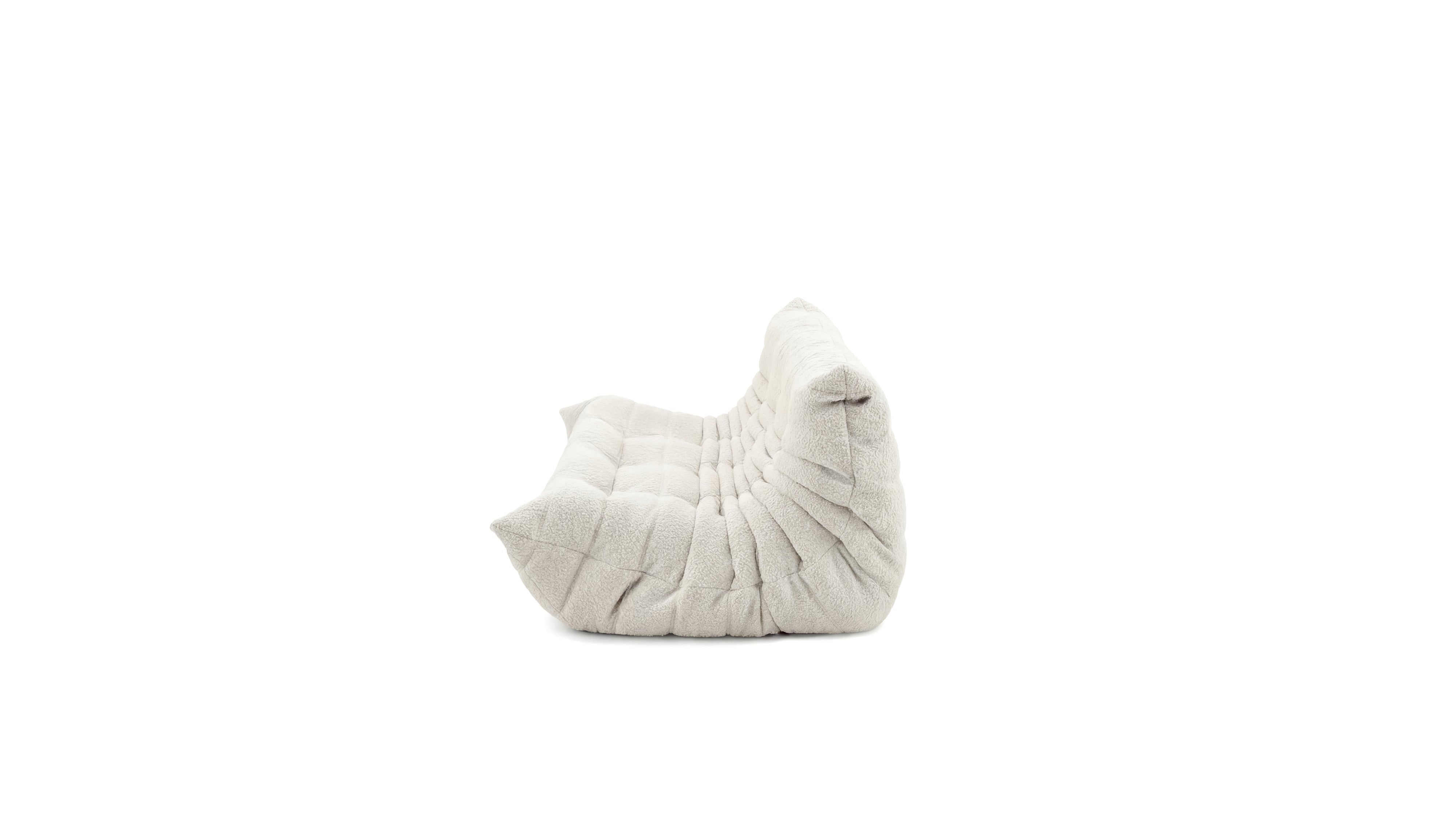 White Boucle Michel Ducaroy TOGO Sofa without Arms on a white background - Side, R-3232 repr. in the USA in Canada