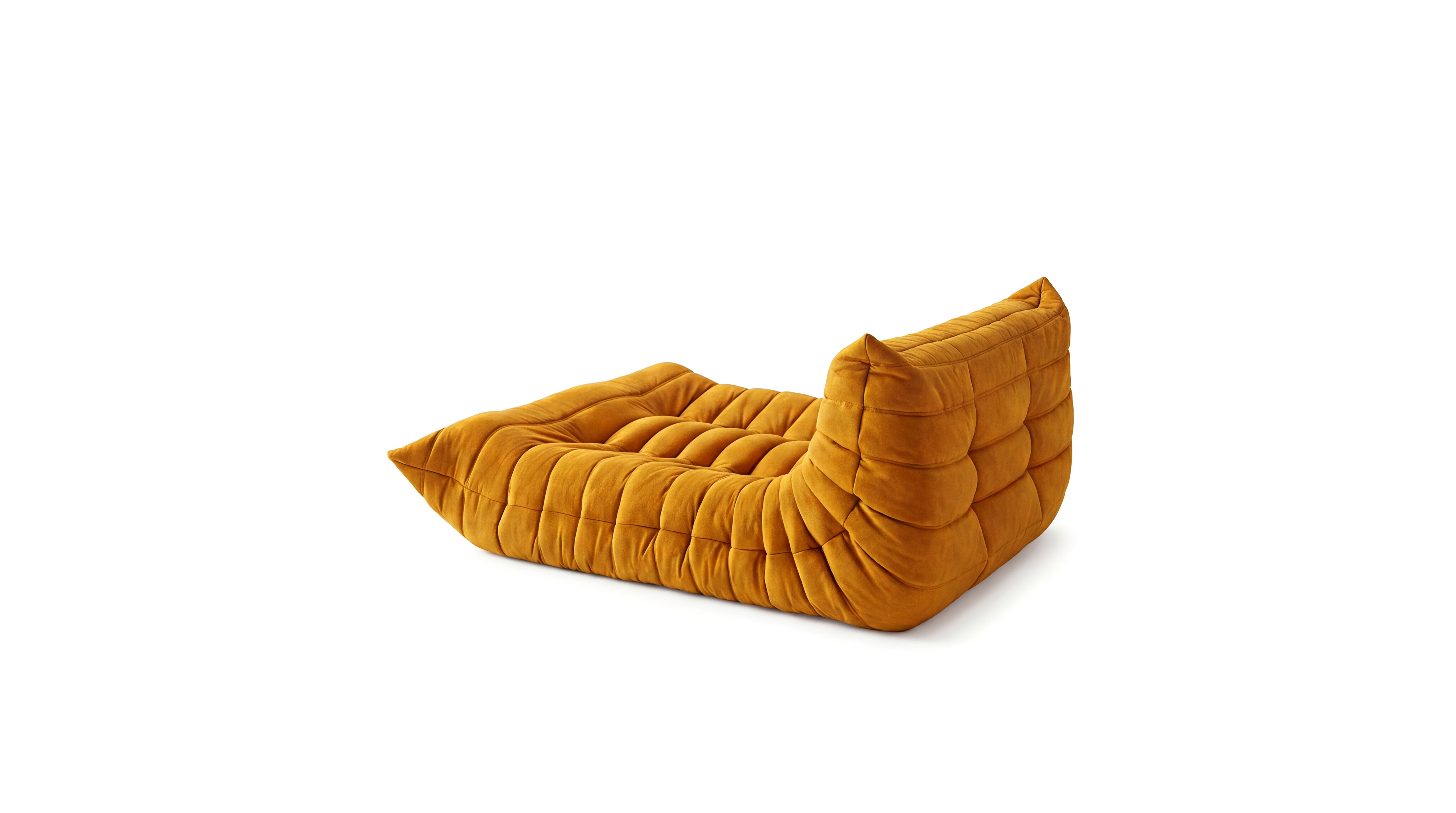 Camel Nubuck Michel Ducaroy Togo Lounge on a white background in the USA in Canada - Back Angle 2, R-3235 repr.