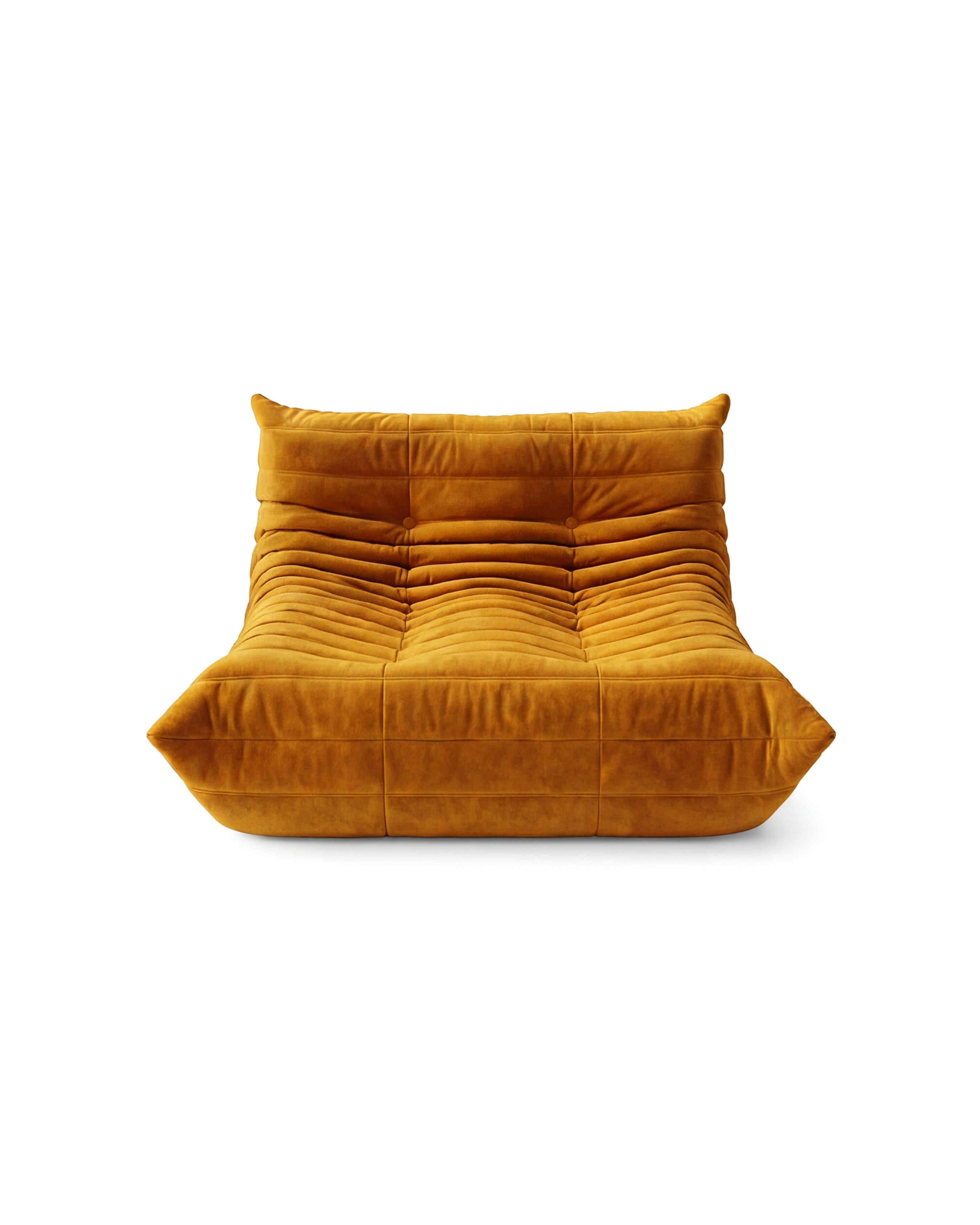 Modern living room with yellow Michel Ducaroy TOGO Lounge in the USA in Canada, model R 3235 rep, white background, mobile Hero