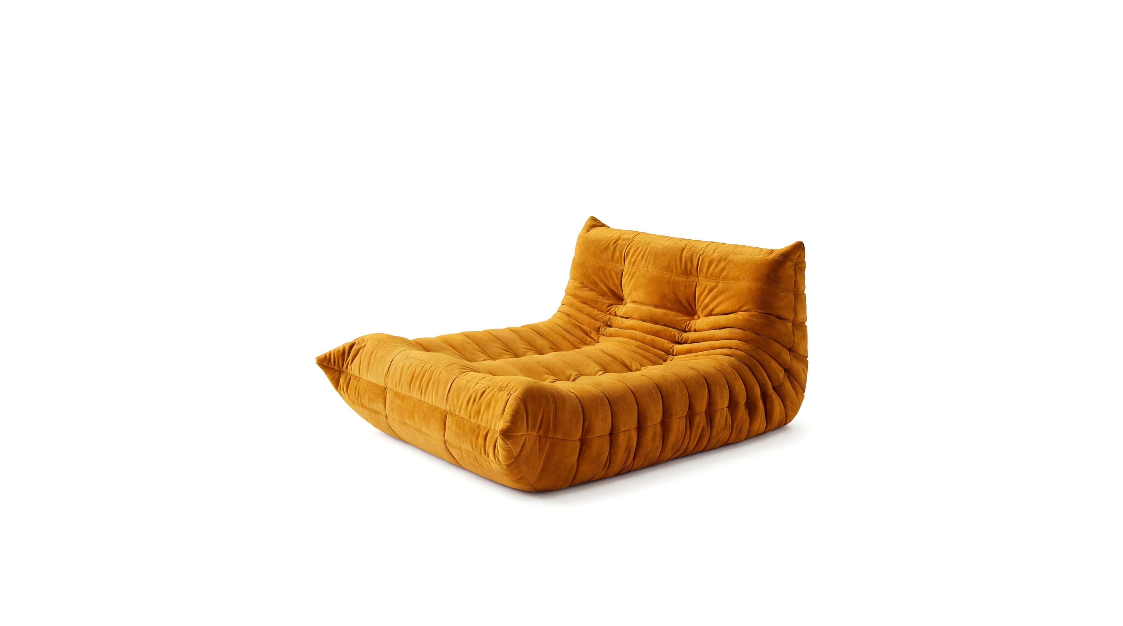 Camel Nubuck Michel Ducaroy Togo Lounge on a white background in the USA in Canada - Front Angle 2, R-3235 repr.