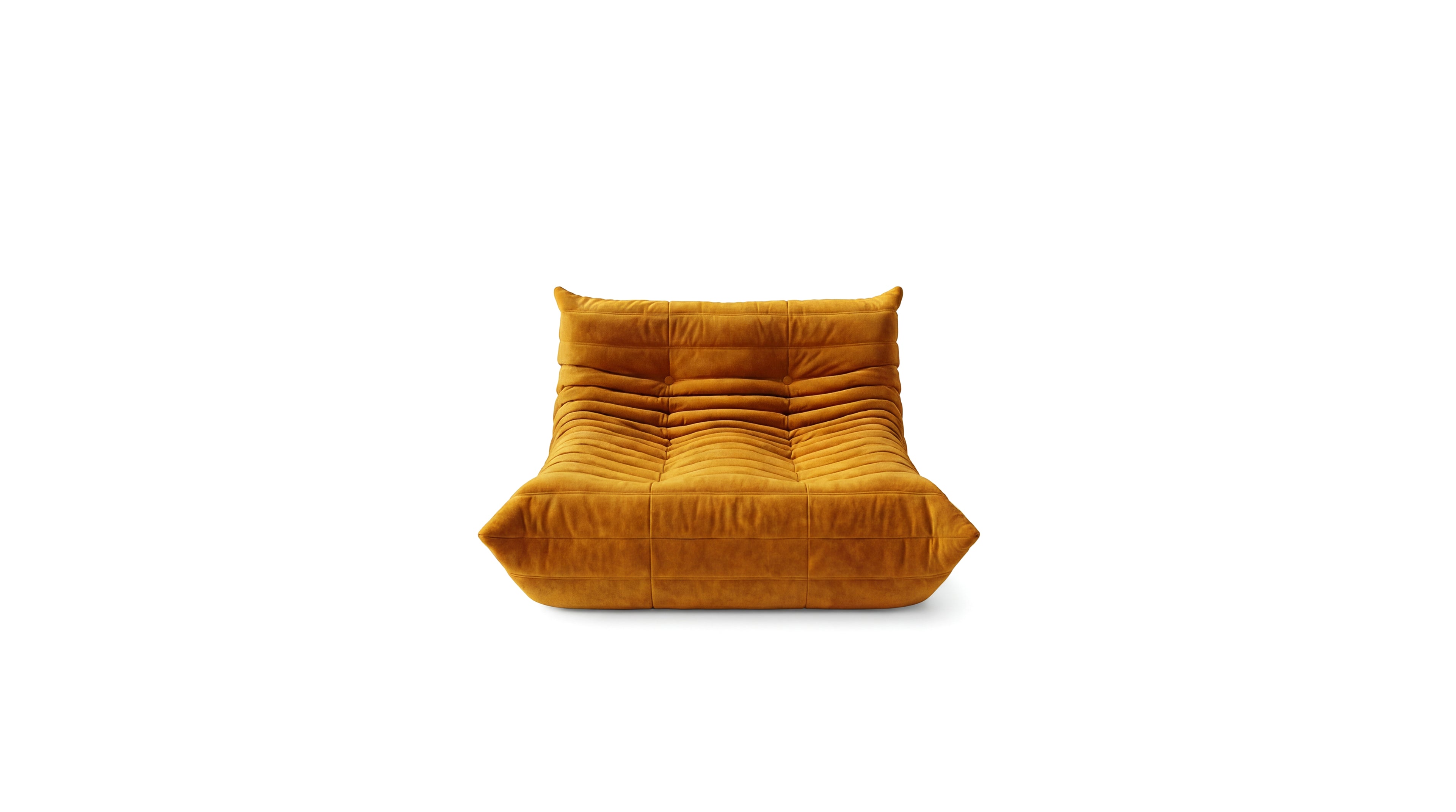 Camel Nubuck Michel Ducaroy Togo Lounge on a white background in the USA in Canada - Front, R-3235 repr.