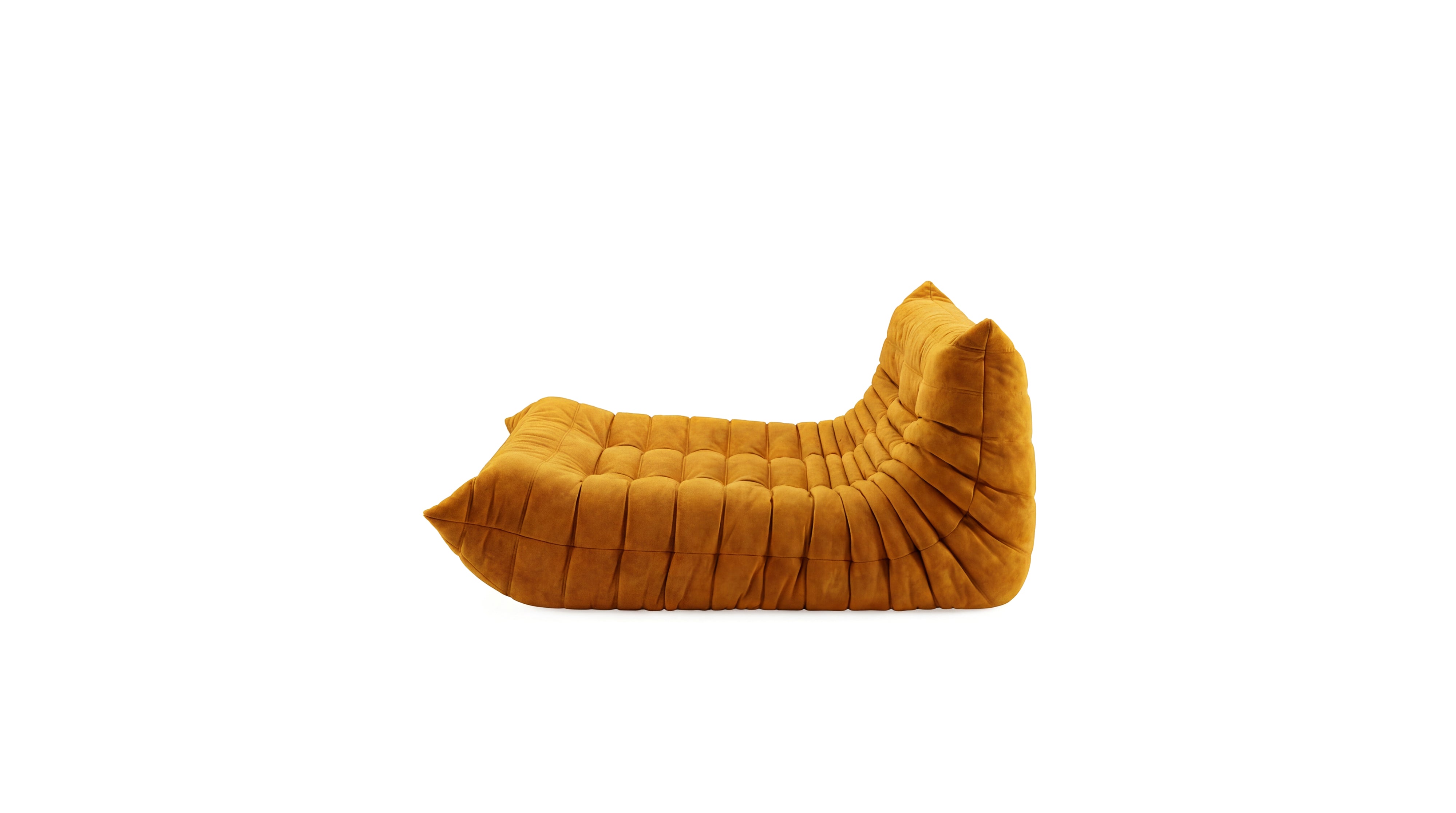 Camel Nubuck Michel Ducaroy Togo Lounge on a white background in the USA in Canada - Side, R-3235 repr.