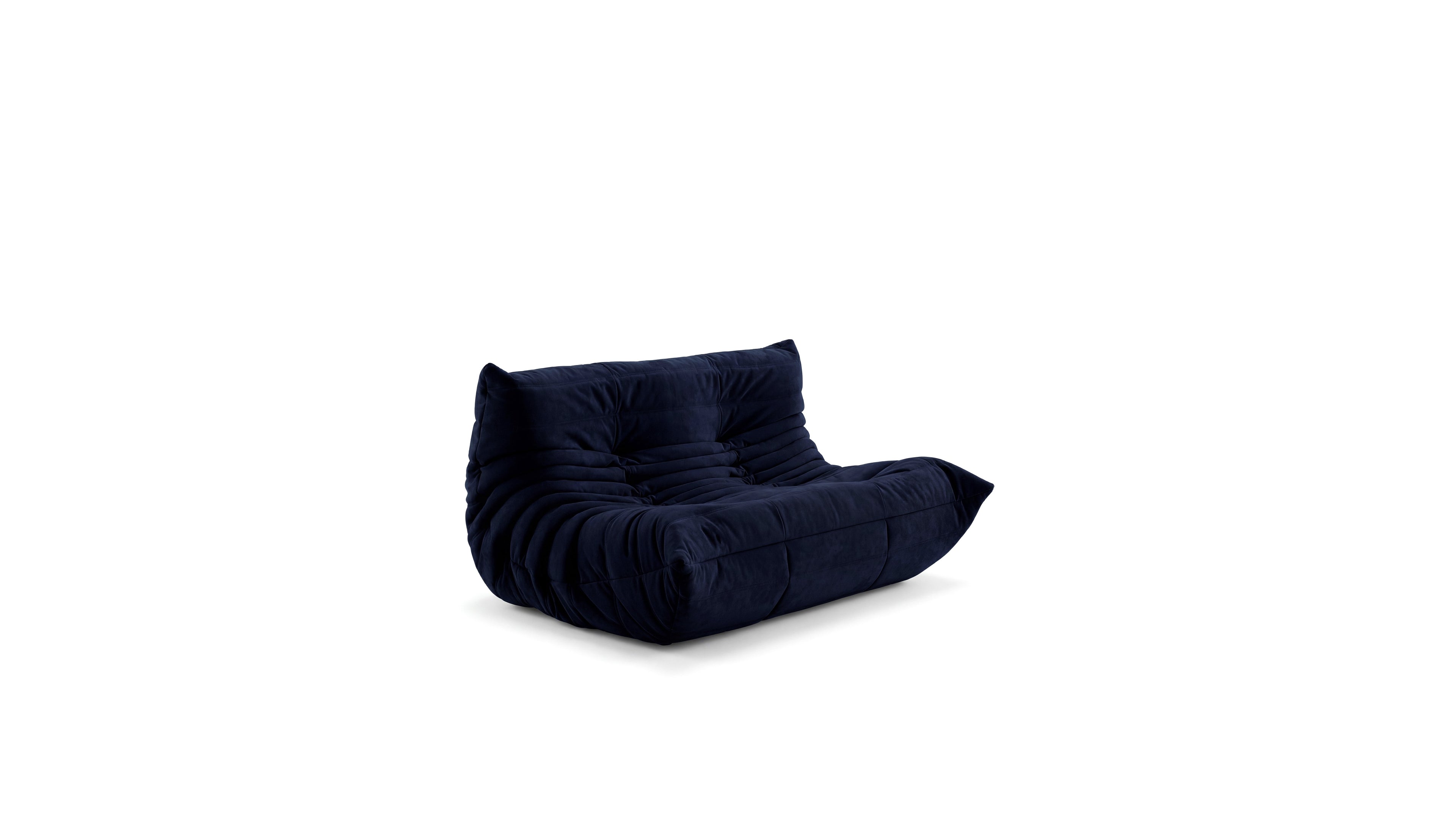 Navy blue Togo Sofa Loveseat Without arms on a white background in the USA in Canada - Front Angle-2