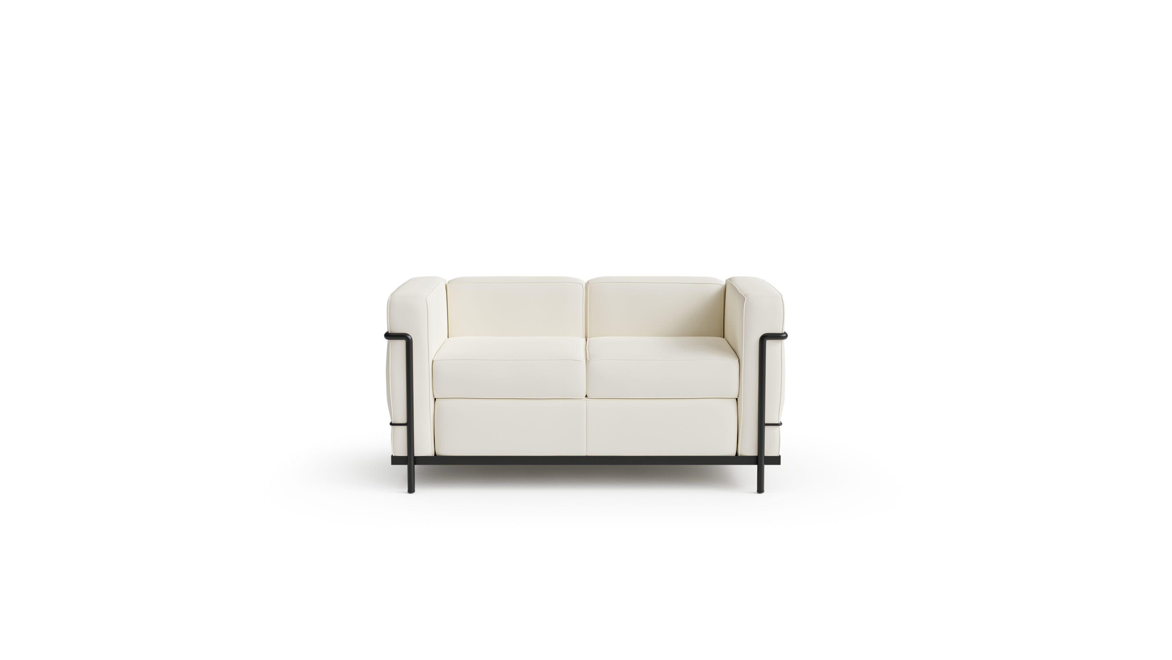 Front view of the LC2 Fauteuil Grand Confort Petit Modèle 2-Seat Sofa Loveseat by Le Corbusier, available online in Canada. Designed by Le Corbusier, Made by Archetype Forms.