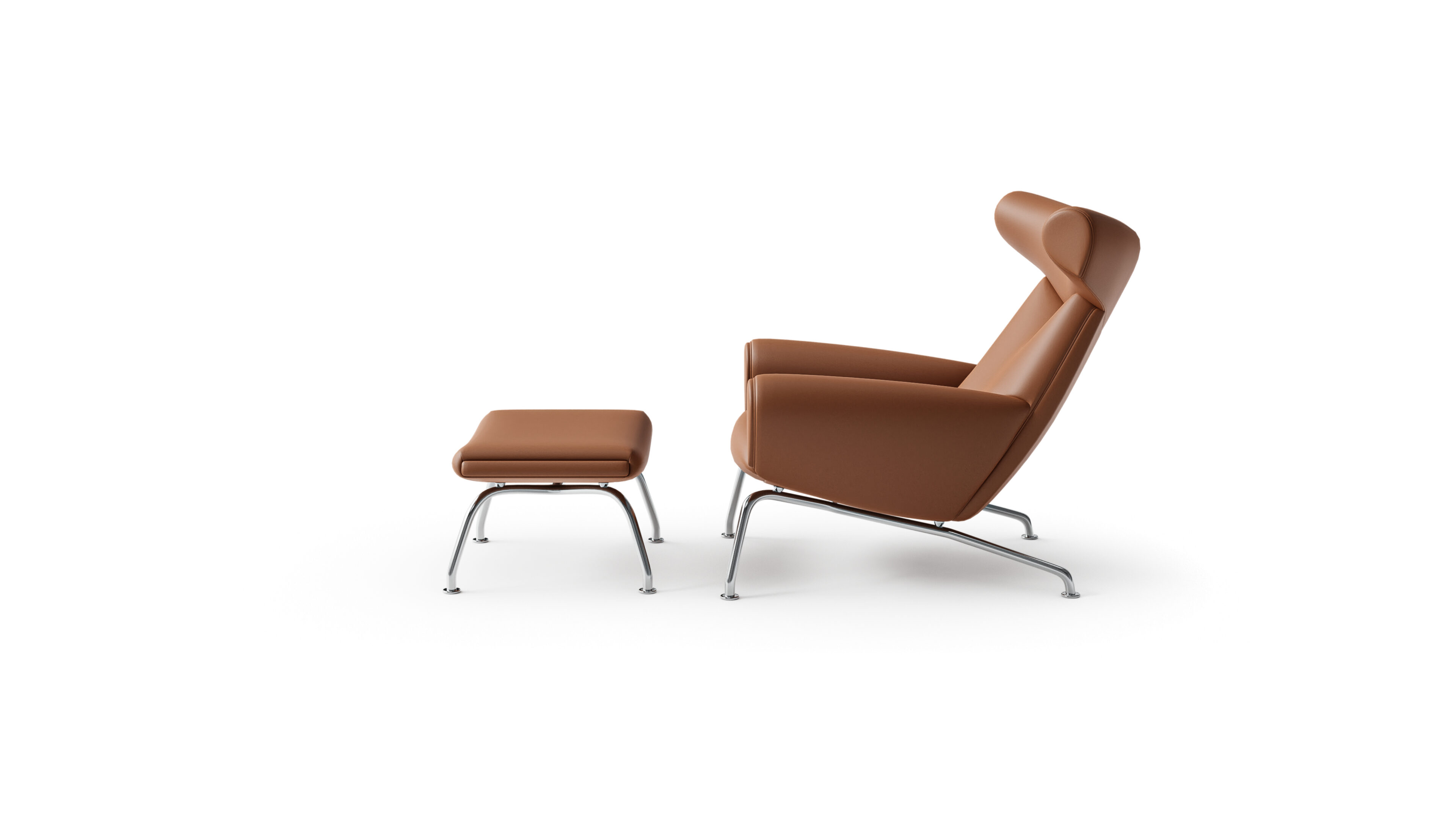 Wegner Ox Chair RJ100 & EJ100-F & Model 1002 Ottoman Reproduction by Archetype Forms - Hans Wegner - Side-View