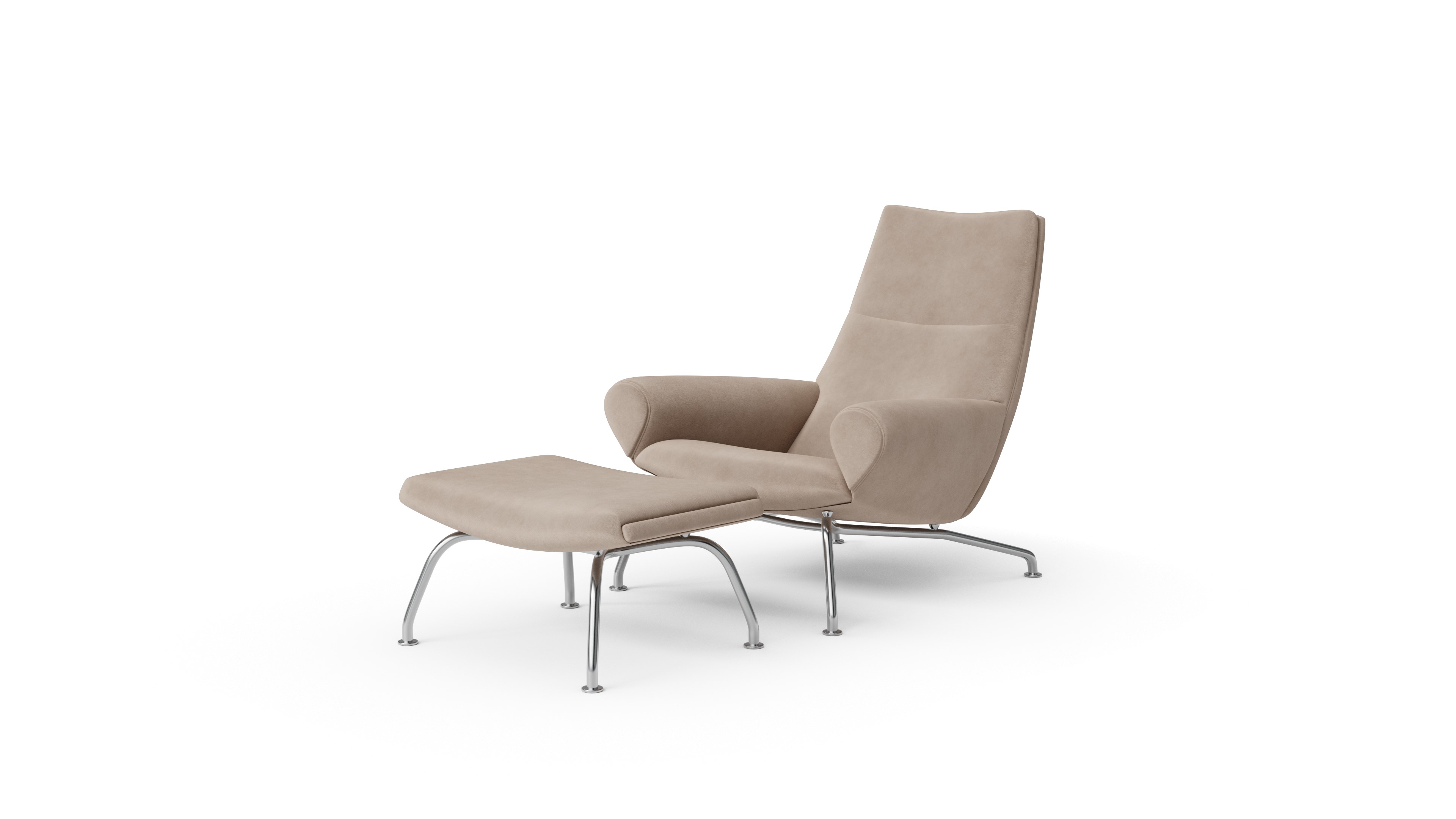 1010 Queen Chair & 1002 Ox & Queen Ottoman Reproduction by Archetype Forms - Hans Wegner - Front View, Suede