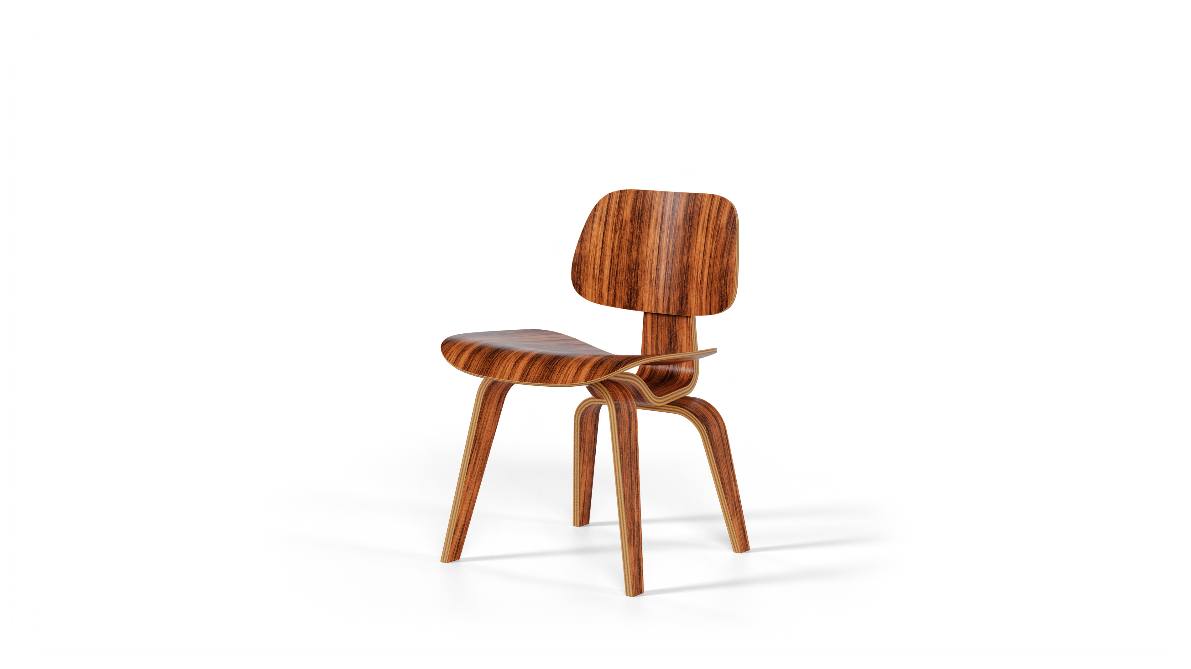 Front view of 1946 moulded plywood dining chair by Charles & Ray Eames, DCW model, available online here in Vancouver, BC, Canada.