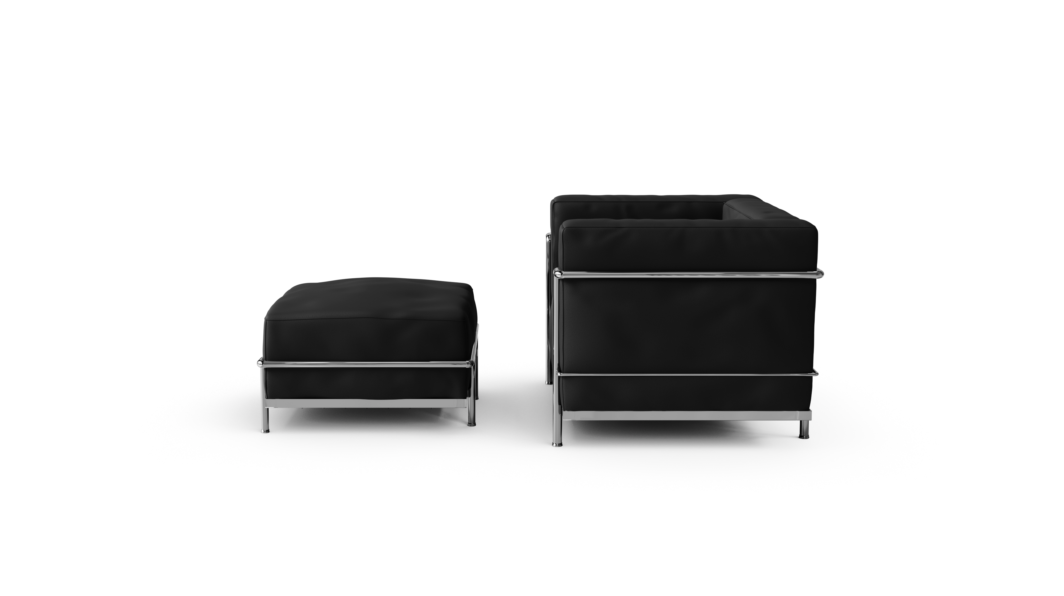 Front view of LC3 Confort Grand Modèle armchair and ottoman by Le Corbusier, available online here in Vancouver, BC, Canada.