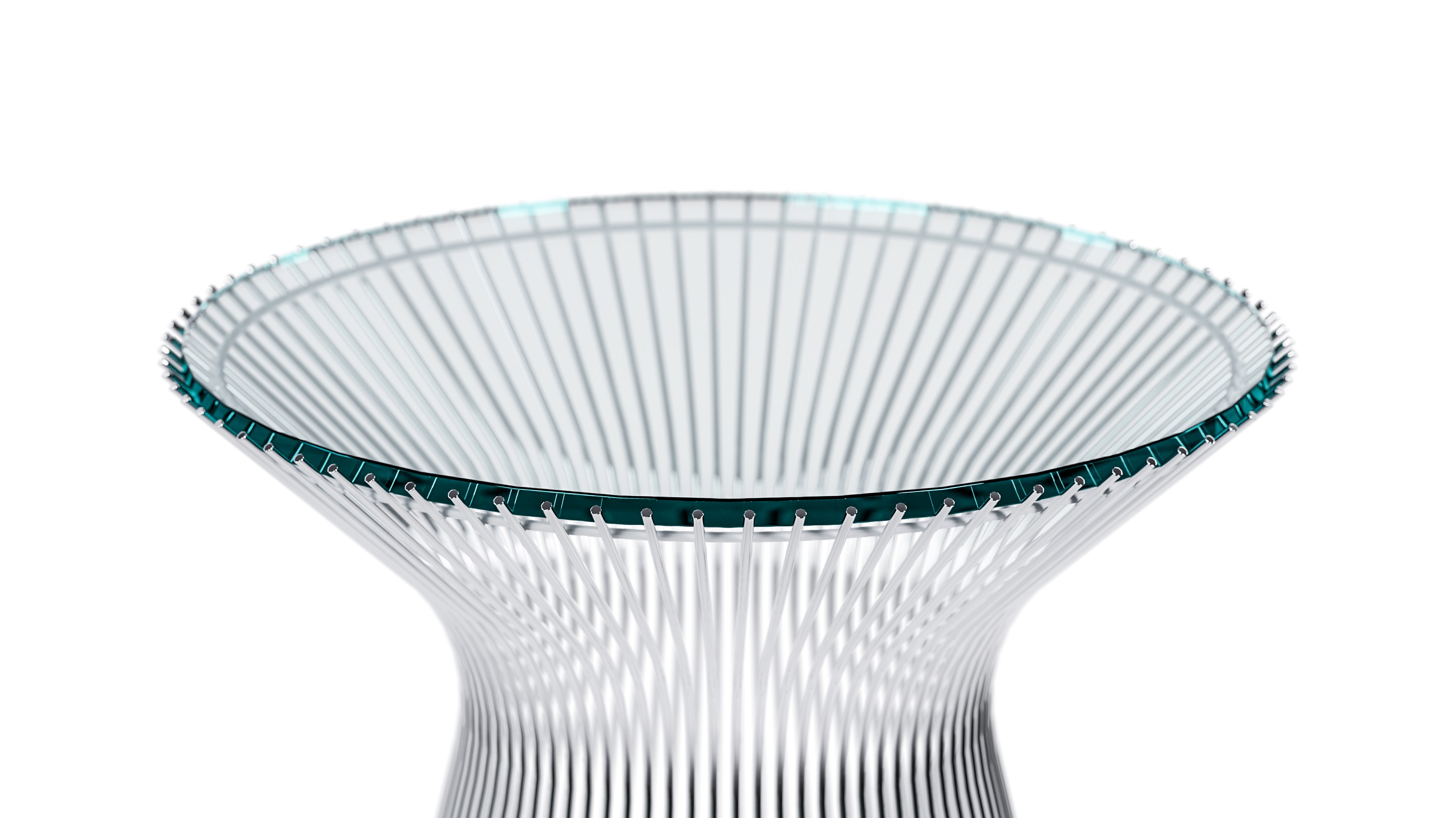 Closeup view of the Platner Series 3710T Side Table Glass Top by Warren Platner, designed by Warren Platner, available online in Canada. Made by Archetype Forms.